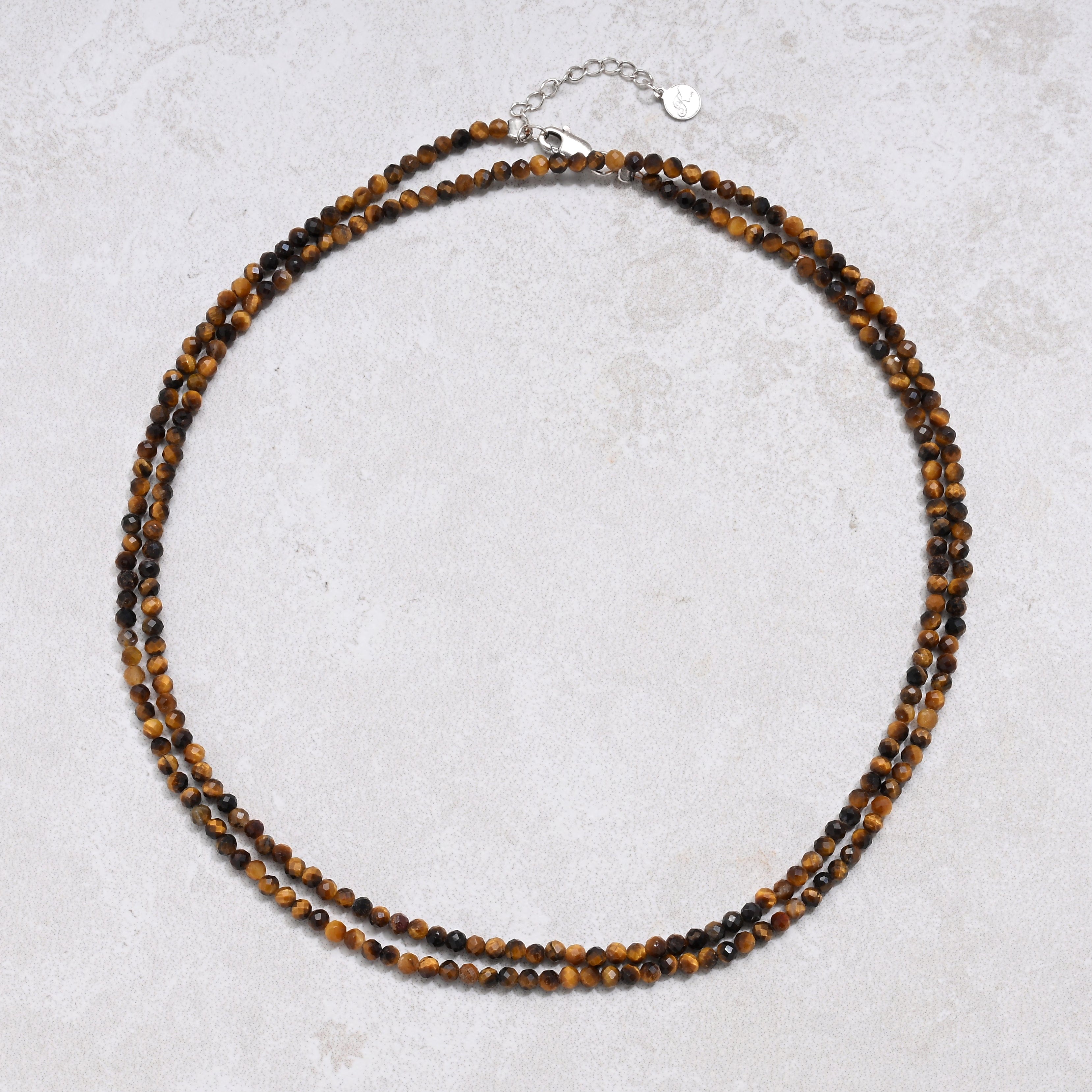 KALIFANO Gemstone Jewelry Tiger Eye 3mm Necklace With Sterling Silver Clasp - 31" N3-79S-TE