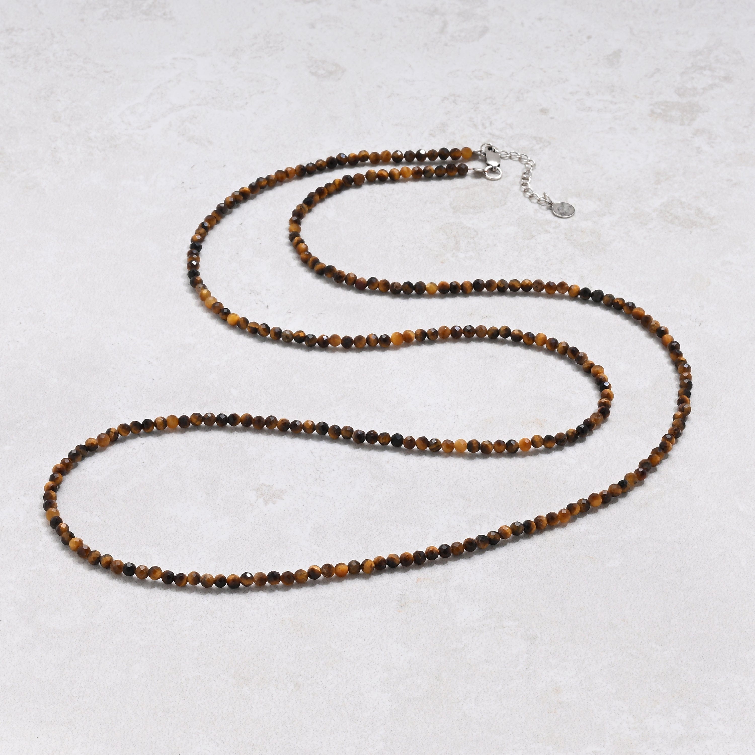 KALIFANO Gemstone Jewelry Tiger Eye 3mm Necklace With Sterling Silver Clasp - 31" N3-79S-TE