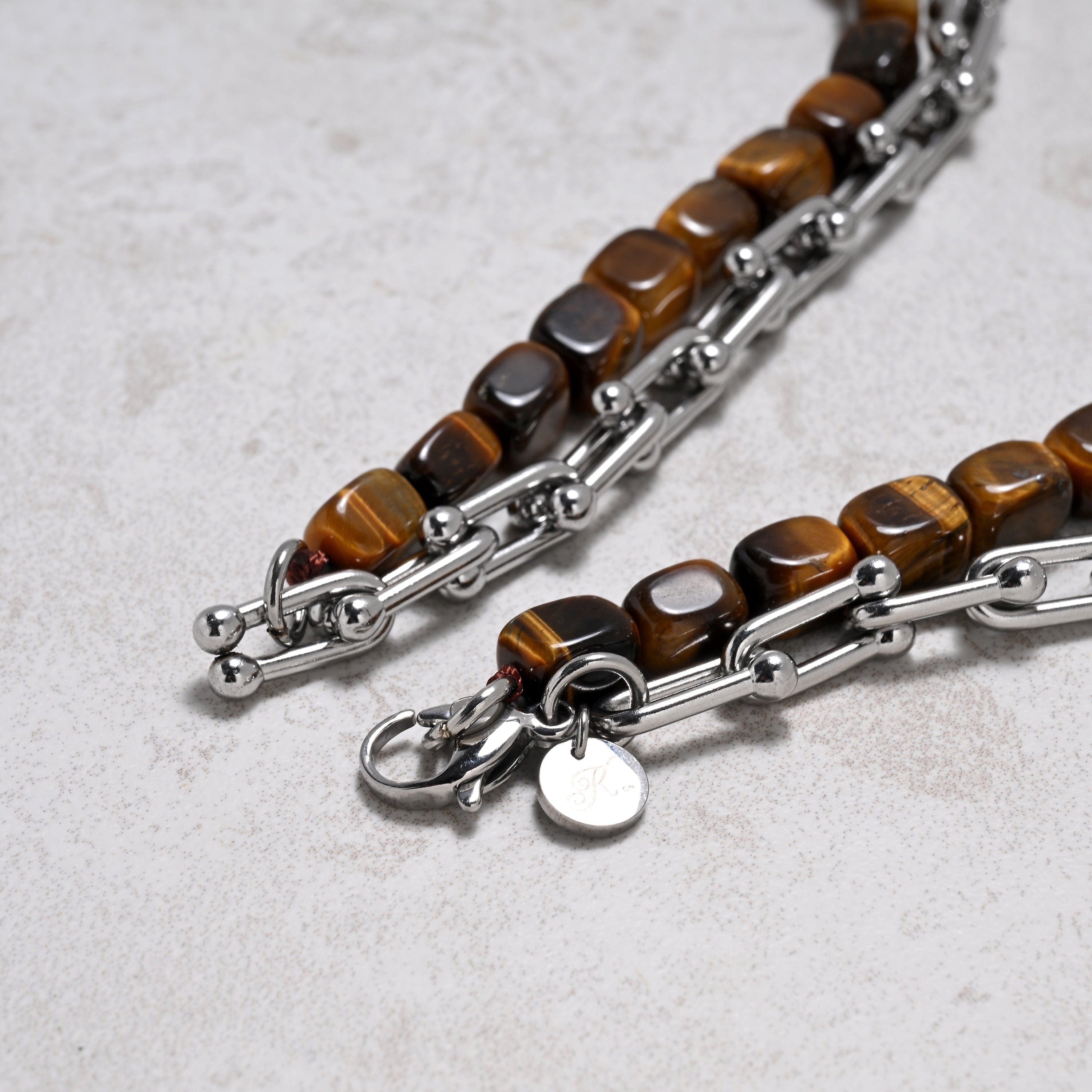 KALIFANO Gemstone Jewelry Tiger Eye & Silver Hardware Style Chain Adjustable Necklace 2SN-TE
