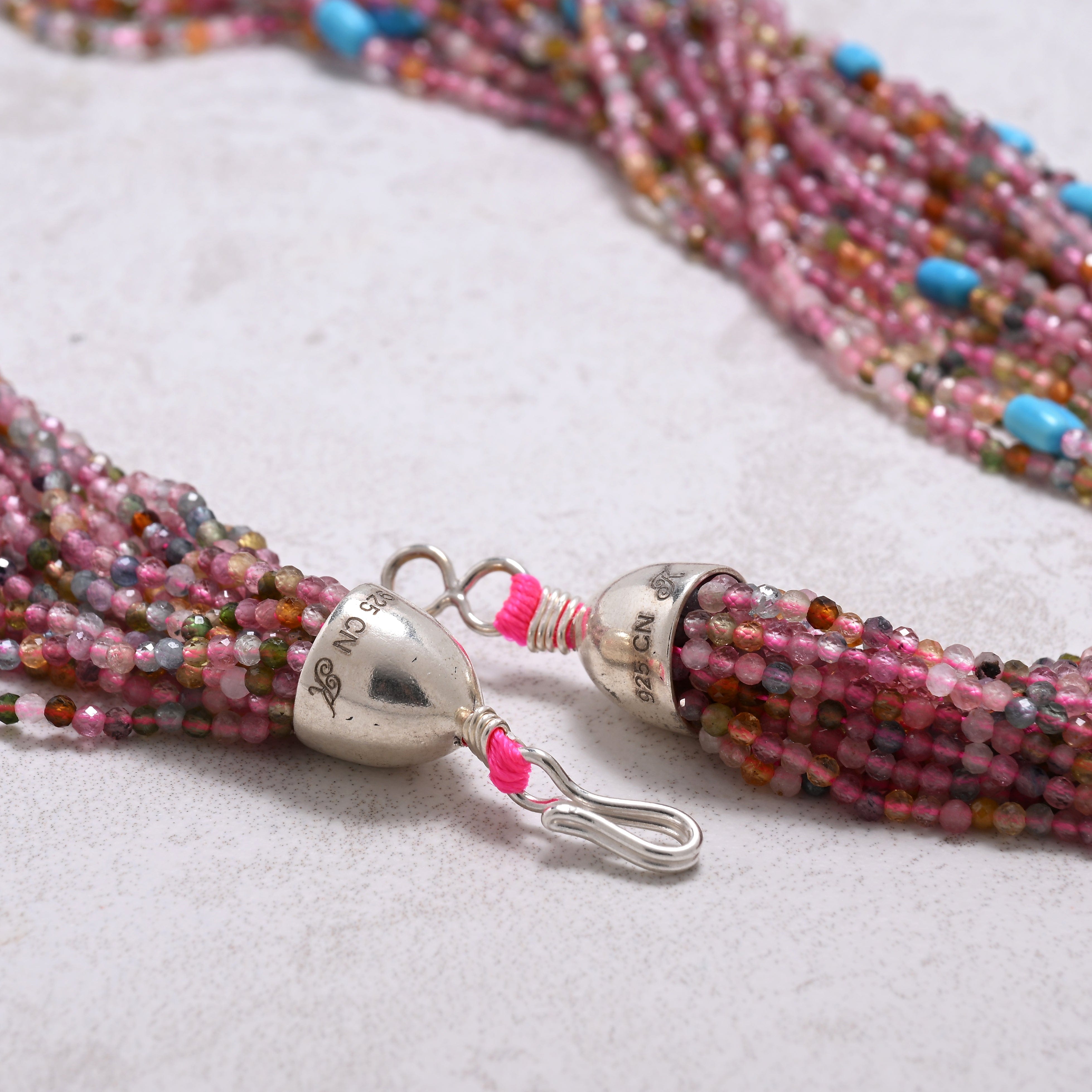 KALIFANO Gemstone Jewelry Tourmaline 2mm Necklace With Sterling Silver Clasp - 21.5" CCN20-TR
