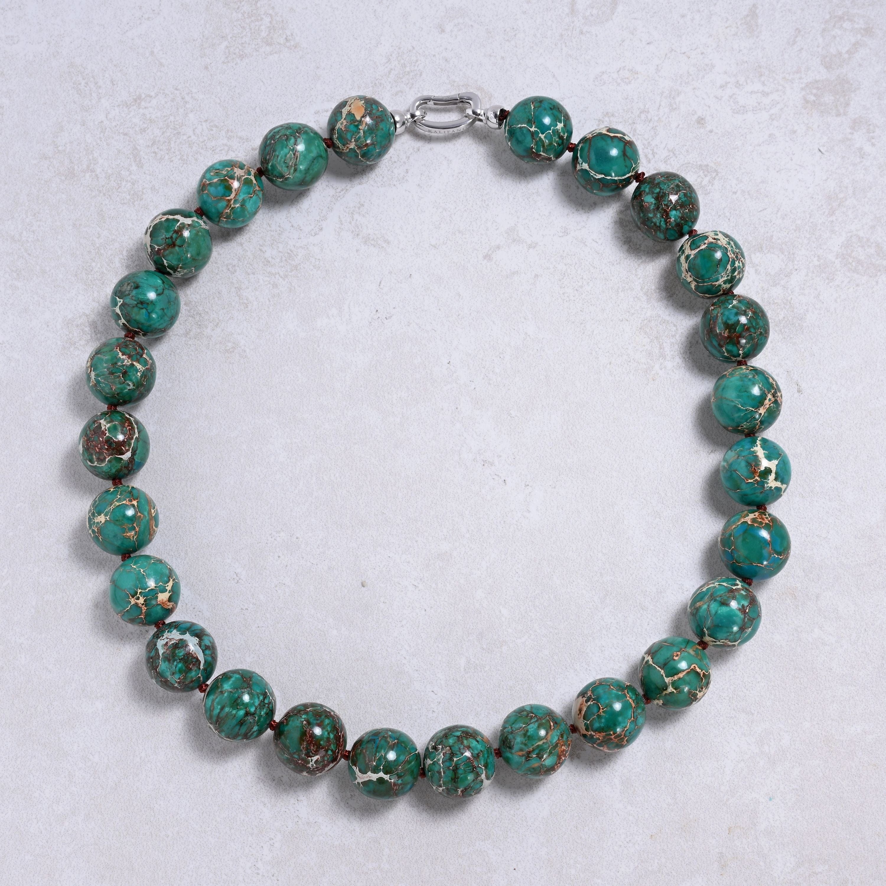 Kalifano Gemstone Jewelry Turquoise 18-20mm Round Gemstone Necklace with Sterling Silver Clasp - 22" 9SN-TQ4