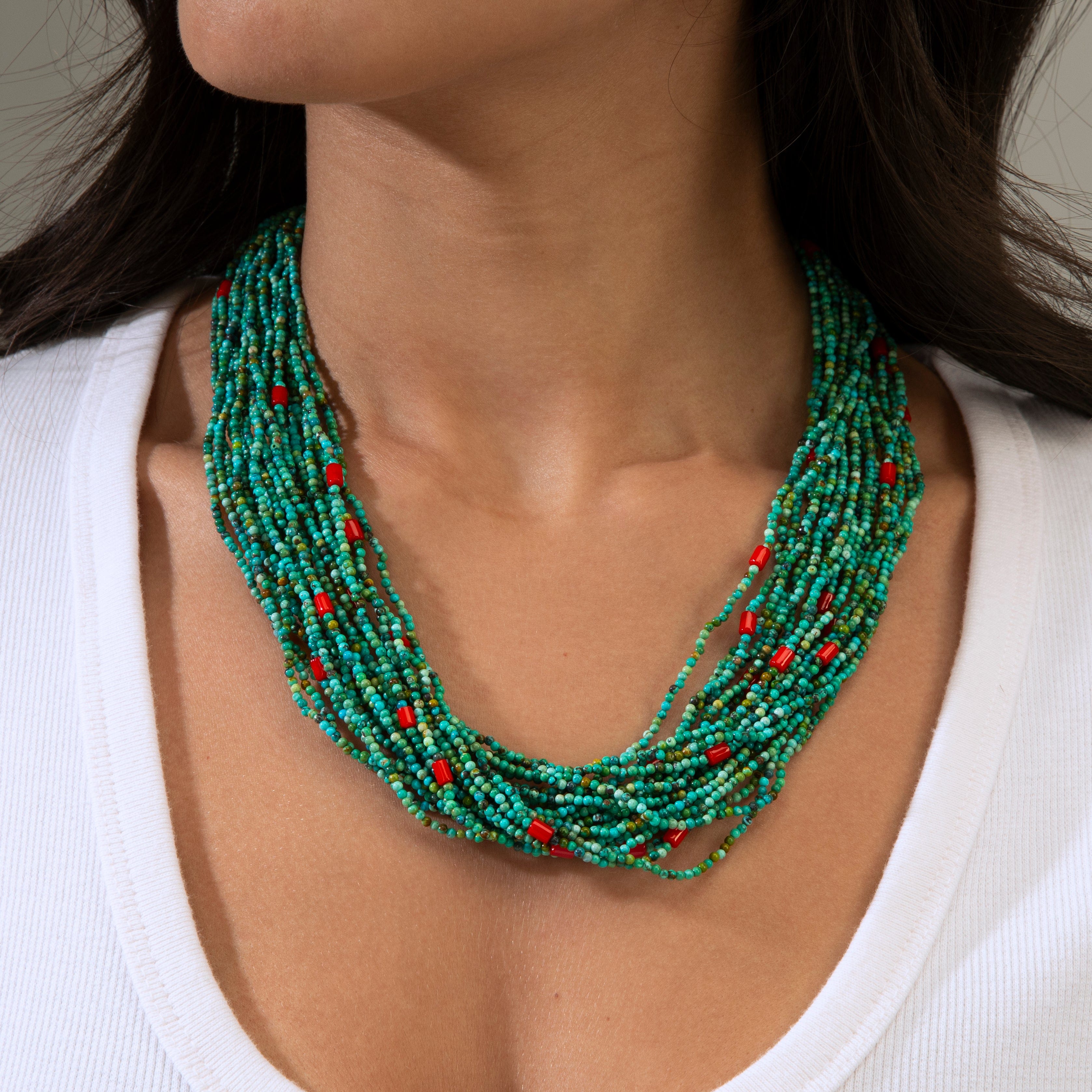 KALIFANO Gemstone Jewelry Turquoise 2mm Necklace With Sterling Silver Clasp - 21.5" CCN20-TQ