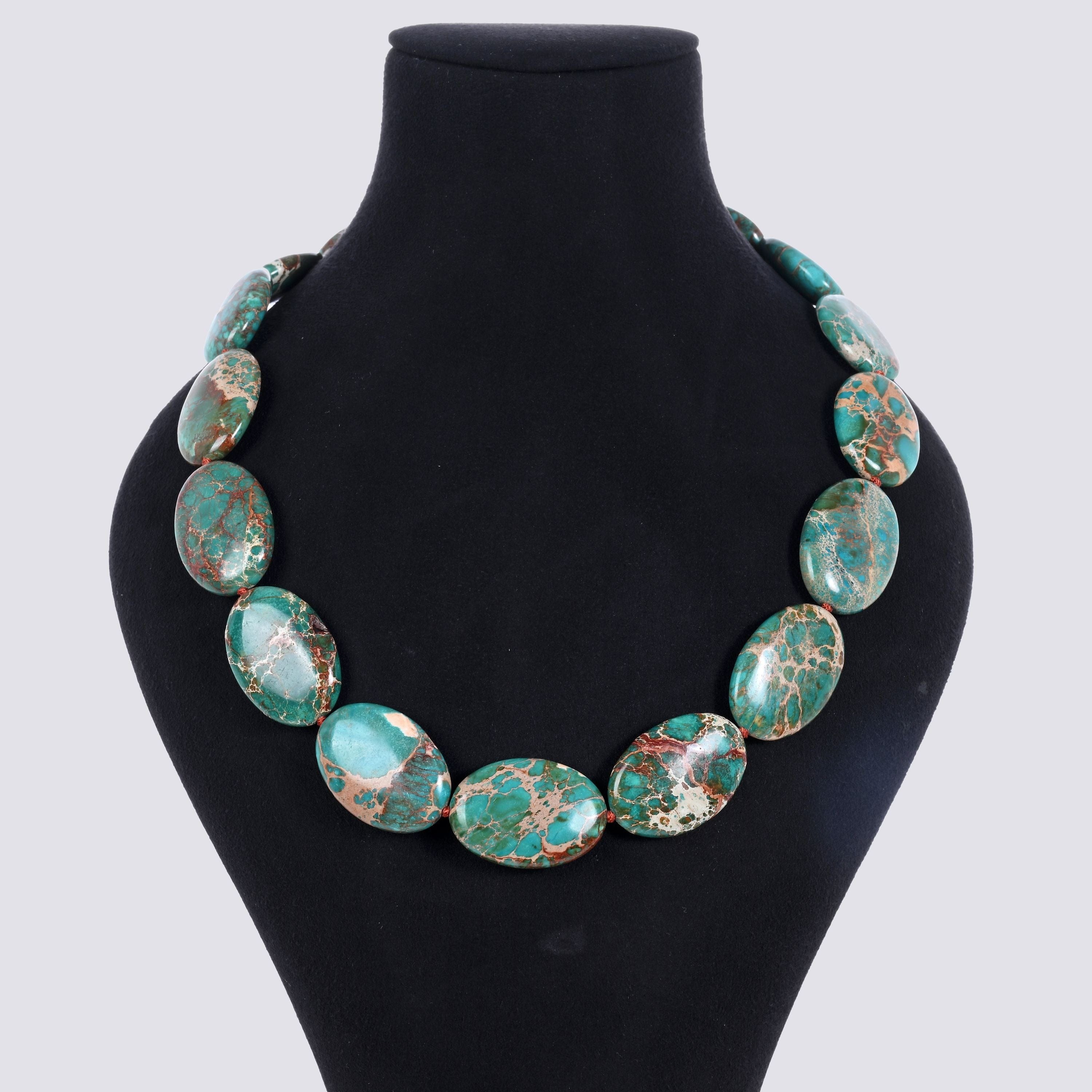 Kalifano Gemstone Jewelry Turquoise 30x22mm Oval Gemstone Necklace with Sterling Silver Clasp - 22" 9GN-TQ