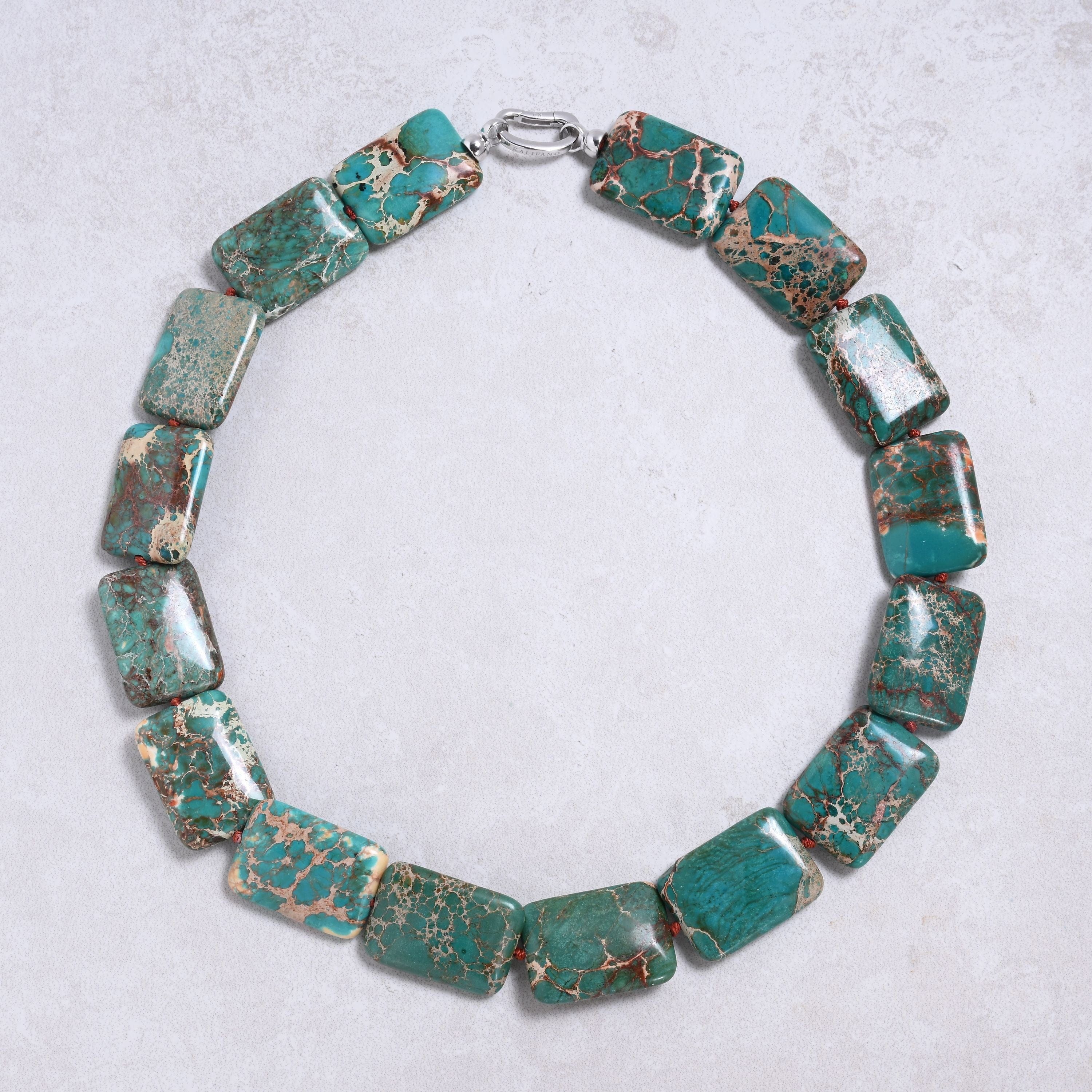 Kalifano Gemstone Jewelry Turquoise 31x22mm Square Gemstone Necklace with Sterling Silver Clasp - 22" 9SN-TQ6