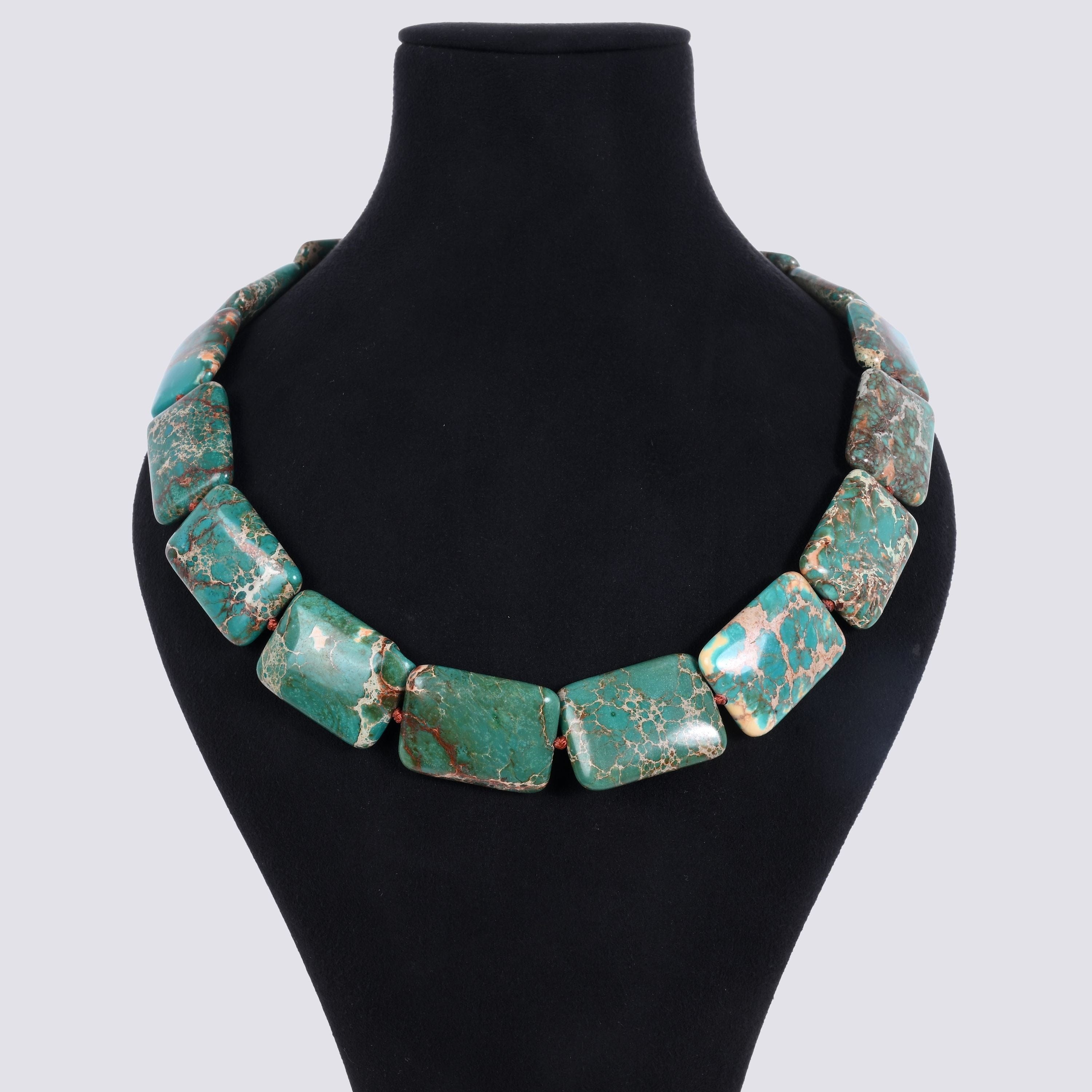 Kalifano Gemstone Jewelry Turquoise 31x22mm Square Gemstone Necklace with Sterling Silver Clasp - 22" 9SN-TQ6