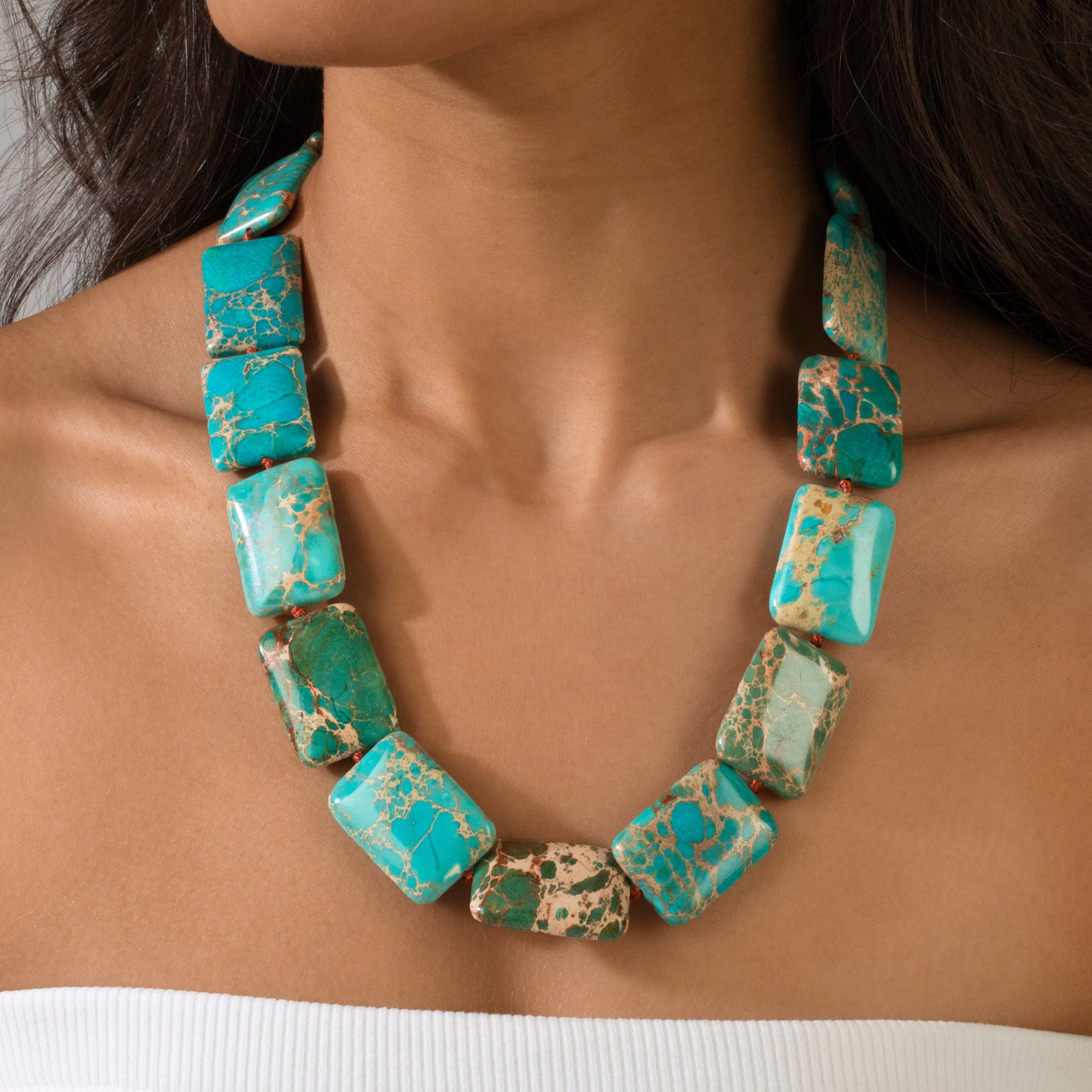 Kalifano Gemstone Jewelry Turquoise 31x22mm Square Gemstone Necklace with Sterling Silver Clasp - 22" 9SN-TQ6
