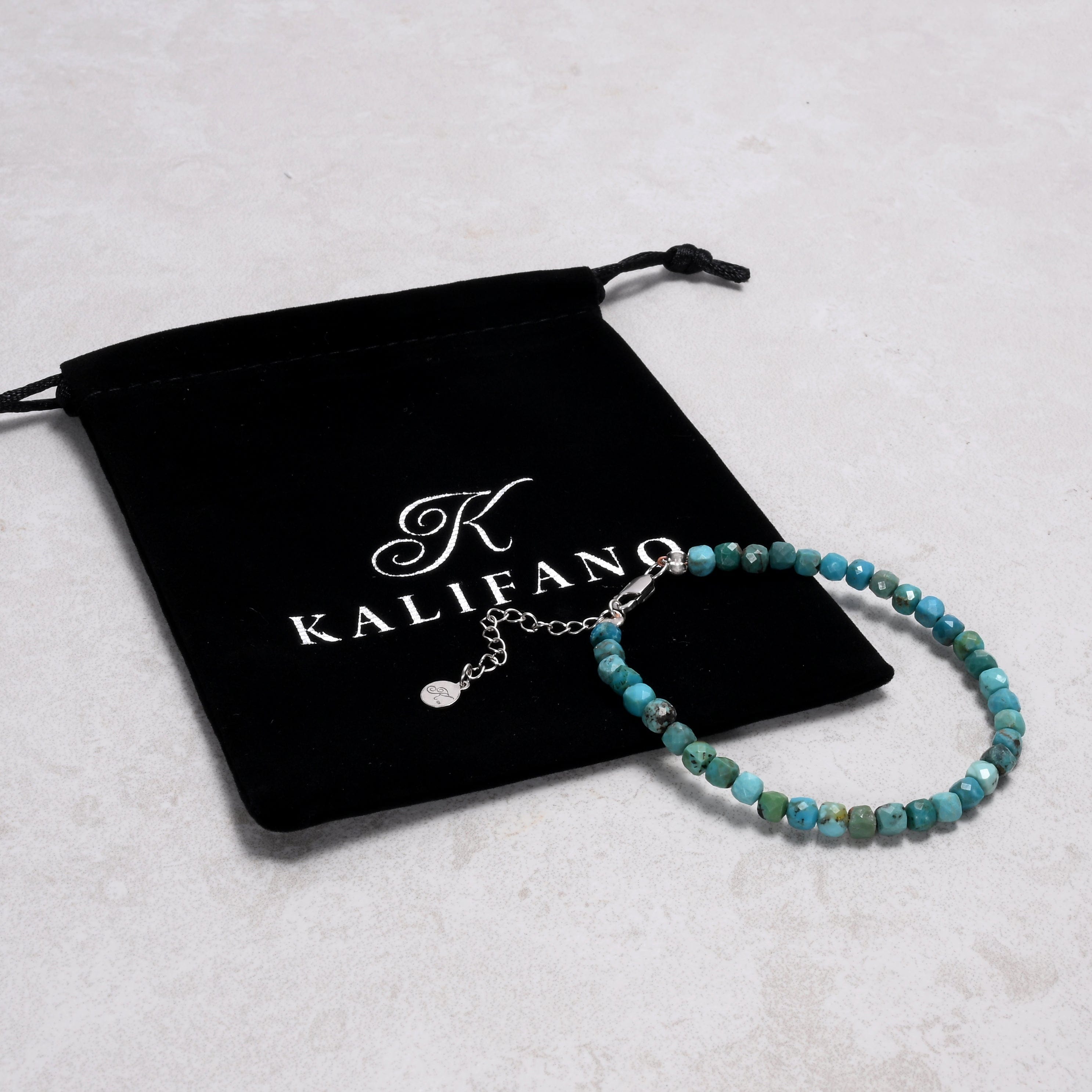 KALIFANO Gemstone Jewelry Turquoise 4mm Natural Gemstone Bracelet with Sterling Silver Clasp B4-16S-TQ