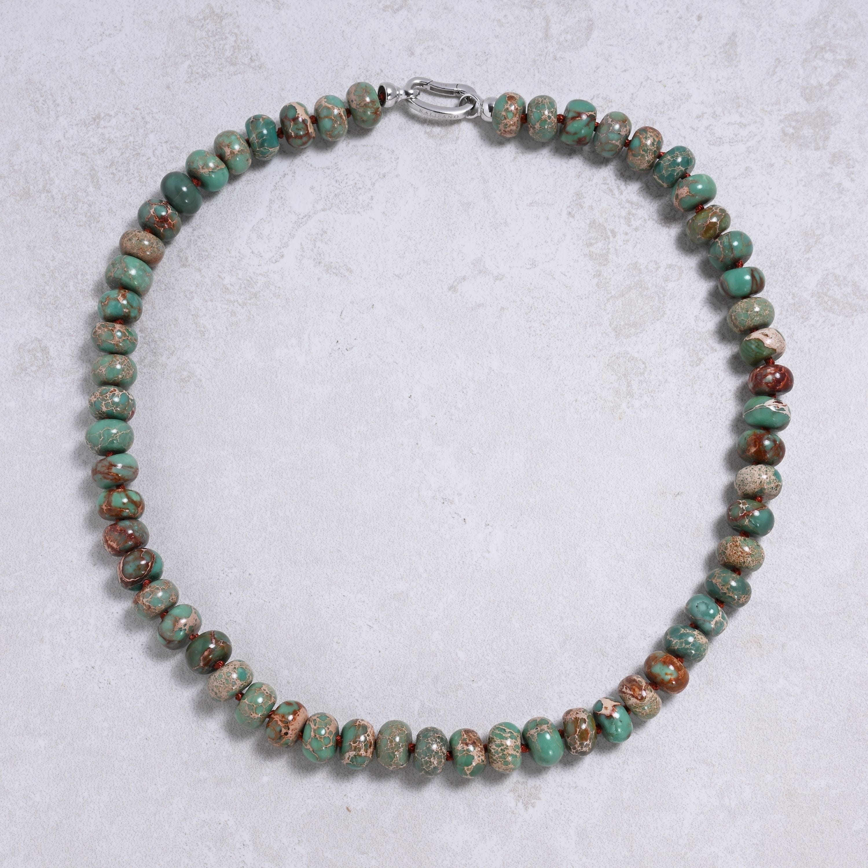 Kalifano Gemstone Jewelry Turquoise 7x12mm Roundel Gemstone Necklace with Sterling Silver Clasp - 22" 9SN-TQ2