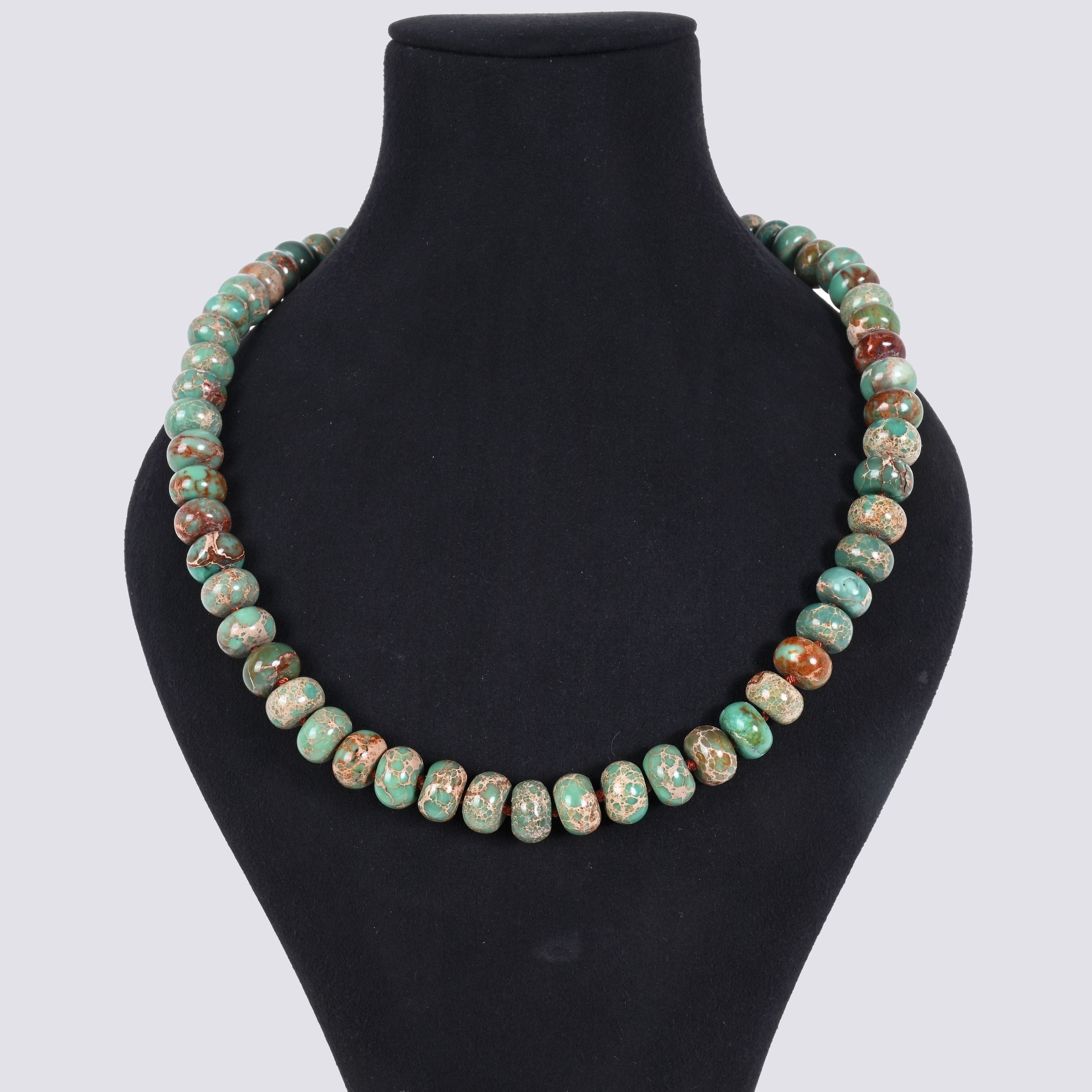 Kalifano Gemstone Jewelry Turquoise 7x12mm Roundel Gemstone Necklace with Sterling Silver Clasp - 22" 9SN-TQ2