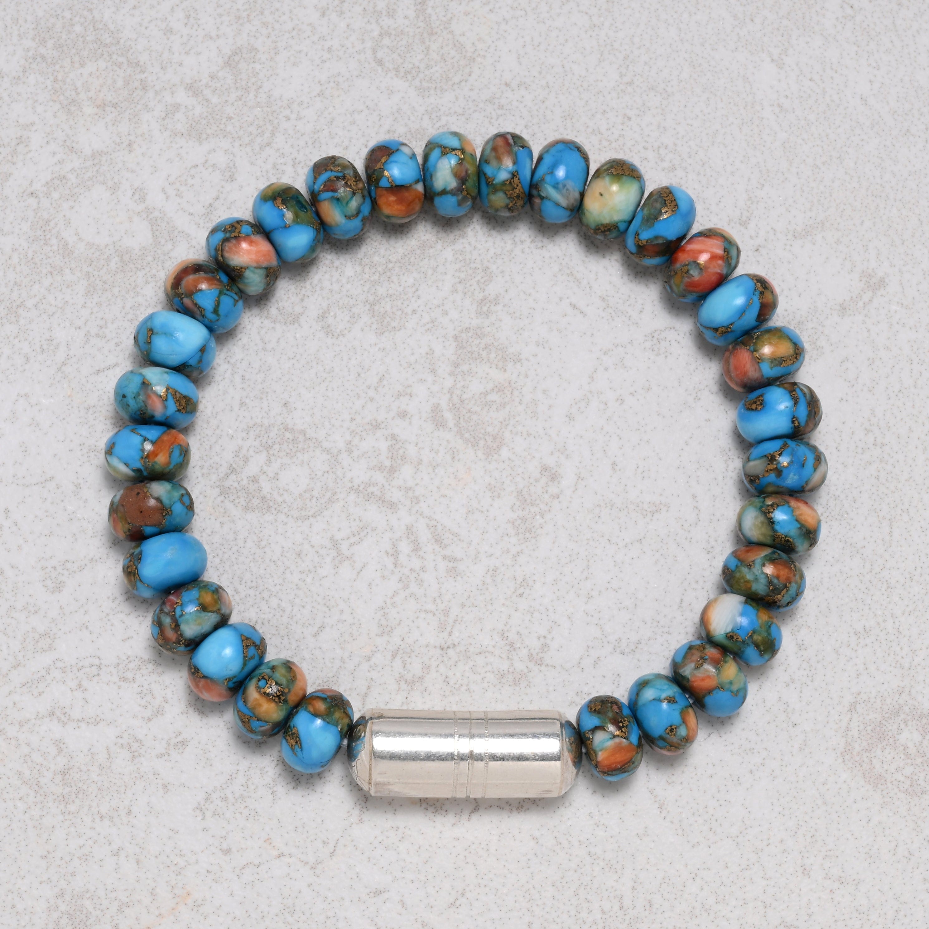 KALIFANO Gemstone Jewelry Turquoise Spiny Oyster 5x8mm Natural Gemstone Bracelet with Sterling Silver Clasp