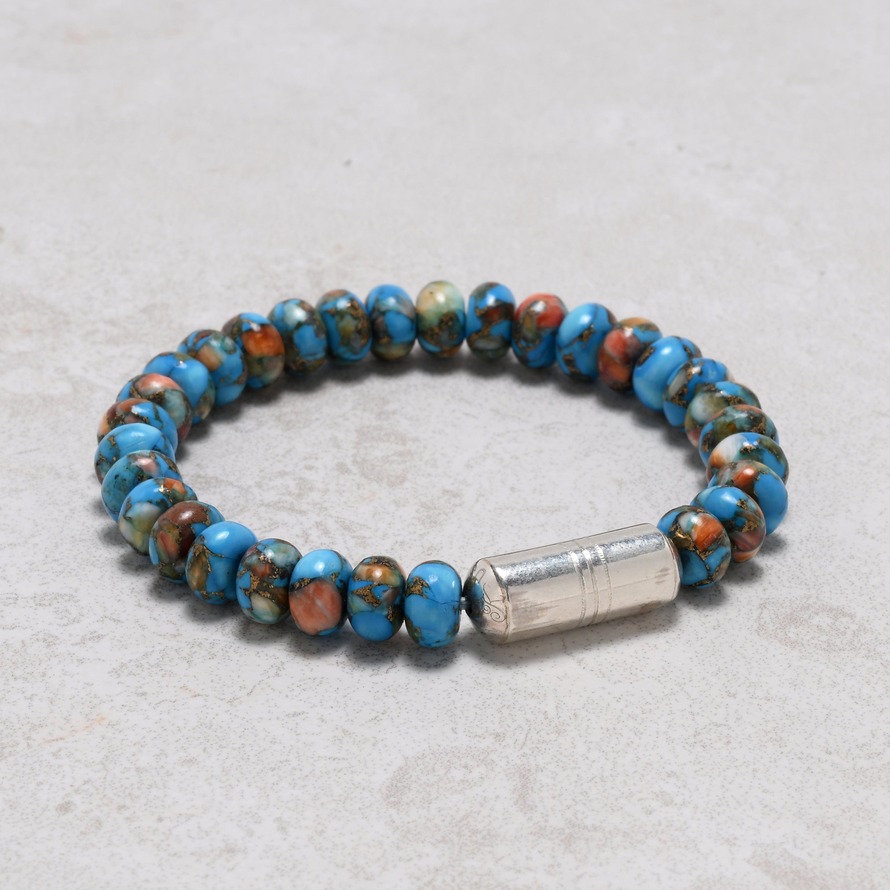 KALIFANO Gemstone Jewelry Turquoise Spiny Oyster 5x8mm Natural Gemstone Bracelet with Sterling Silver Clasp