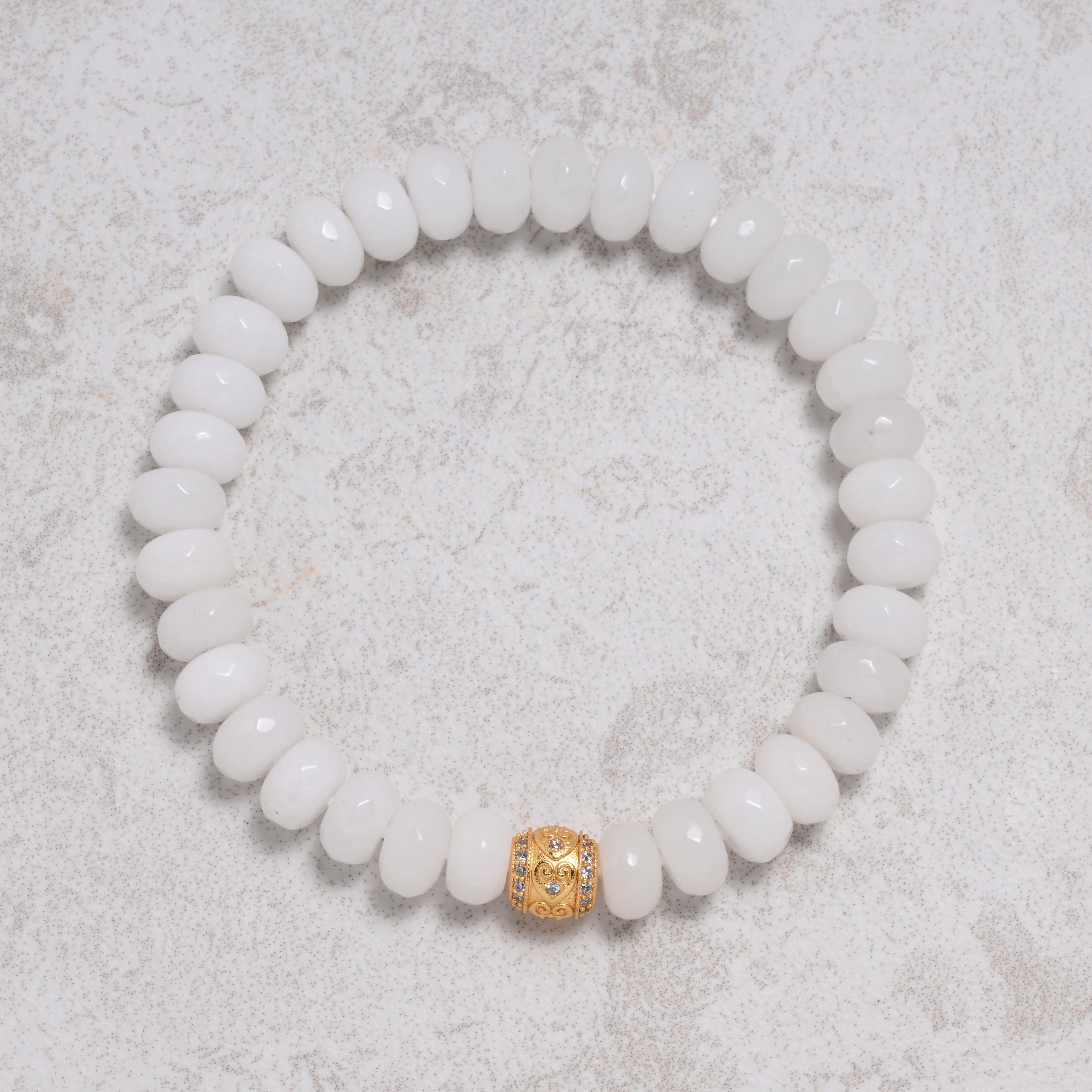 KALIFANO Gemstone Jewelry White Jade 8x5mm Natural Gemstone Stretch Bracelet
