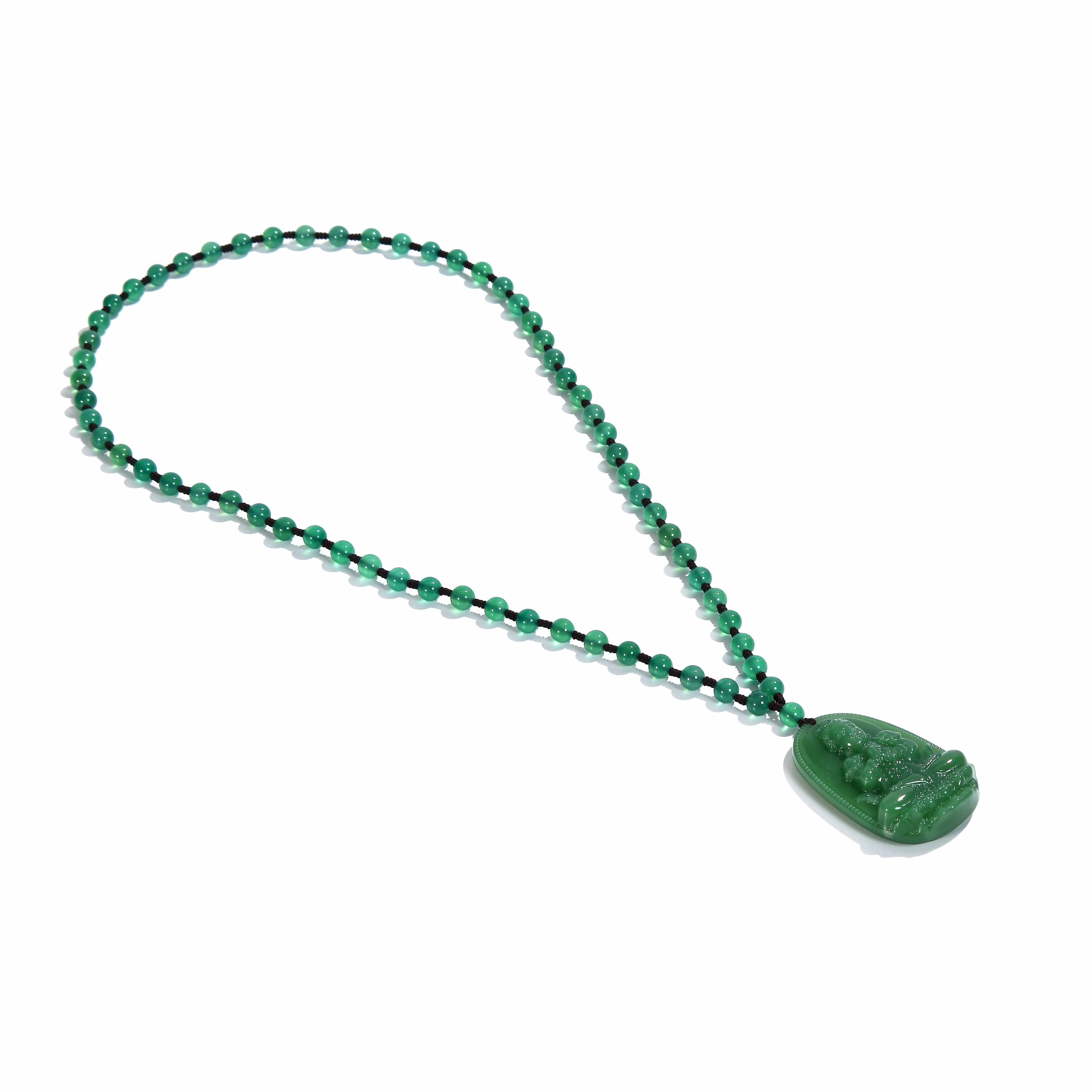 KALIFANO Gemstone Necklaces Aventurine Buddha Amulet Gemstone Necklace - 24" WHITE-BUD-AV
