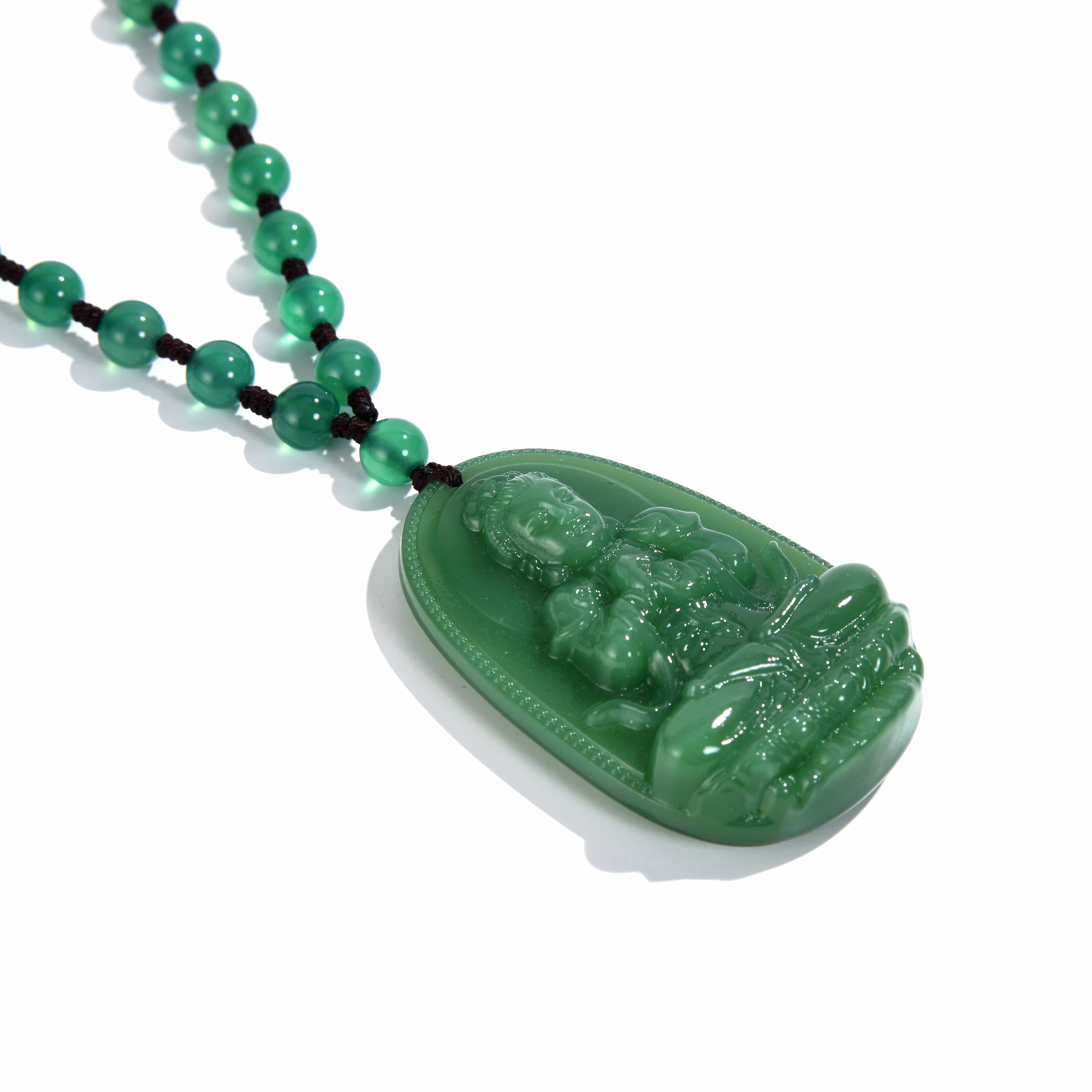 KALIFANO Gemstone Necklaces Aventurine Buddha Amulet Gemstone Necklace - 24" WHITE-BUD-AV