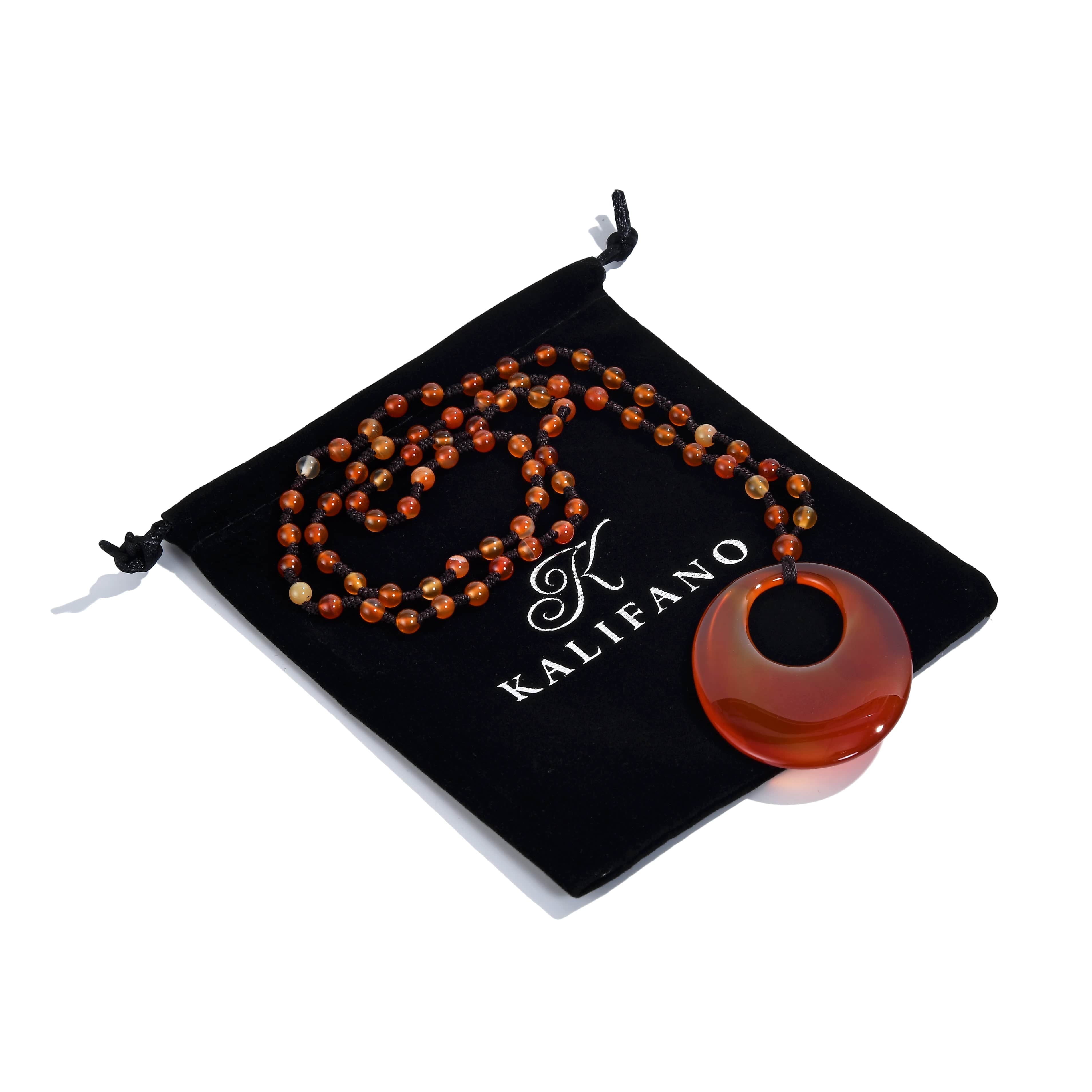 KALIFANO Gemstone Necklaces Carnelian Amulet Gemstone Necklace - 24" WHITE-OVAL-CR