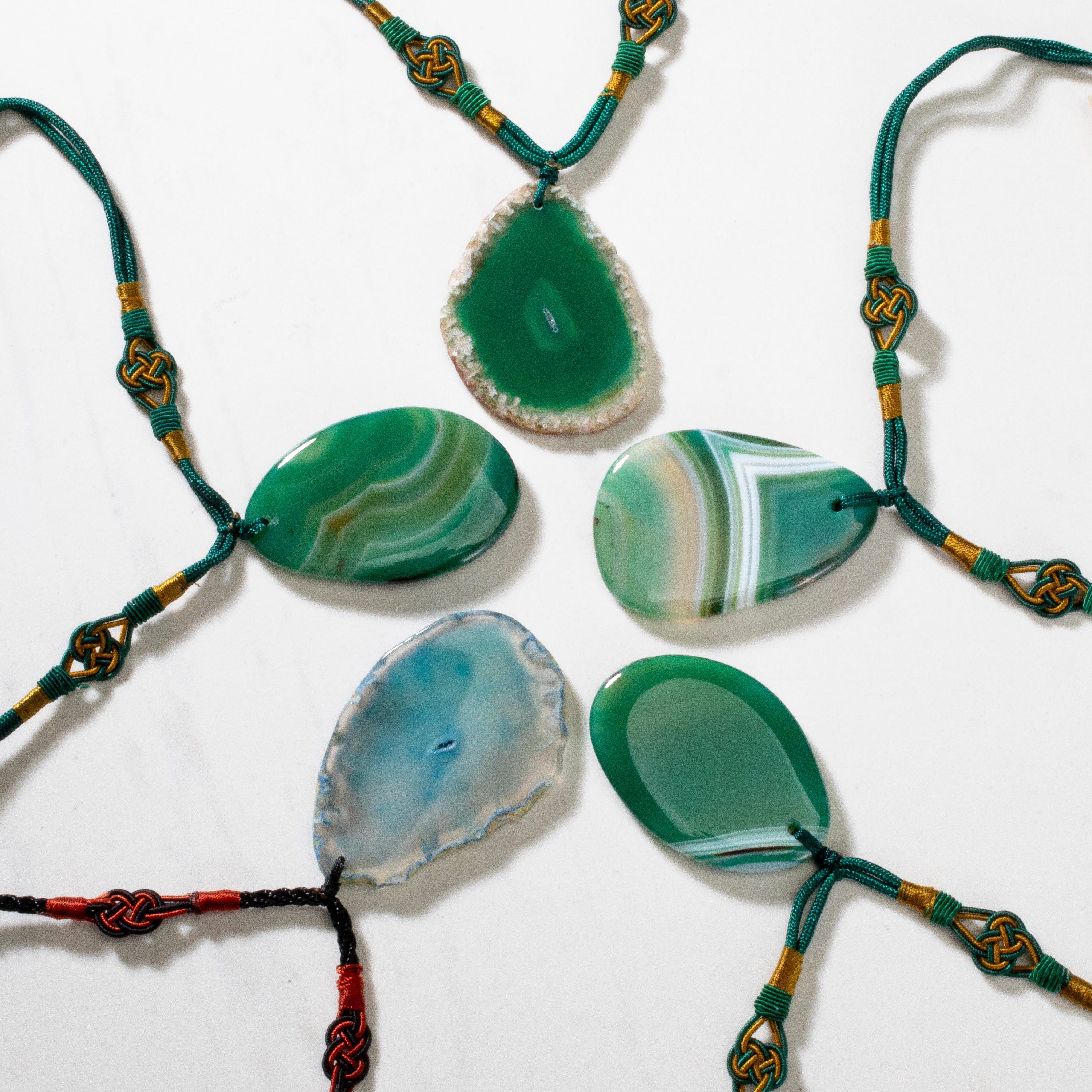 KALIFANO Gemstone Necklaces Green Agate Geode Slice Necklace BLUE-BAS-GN
