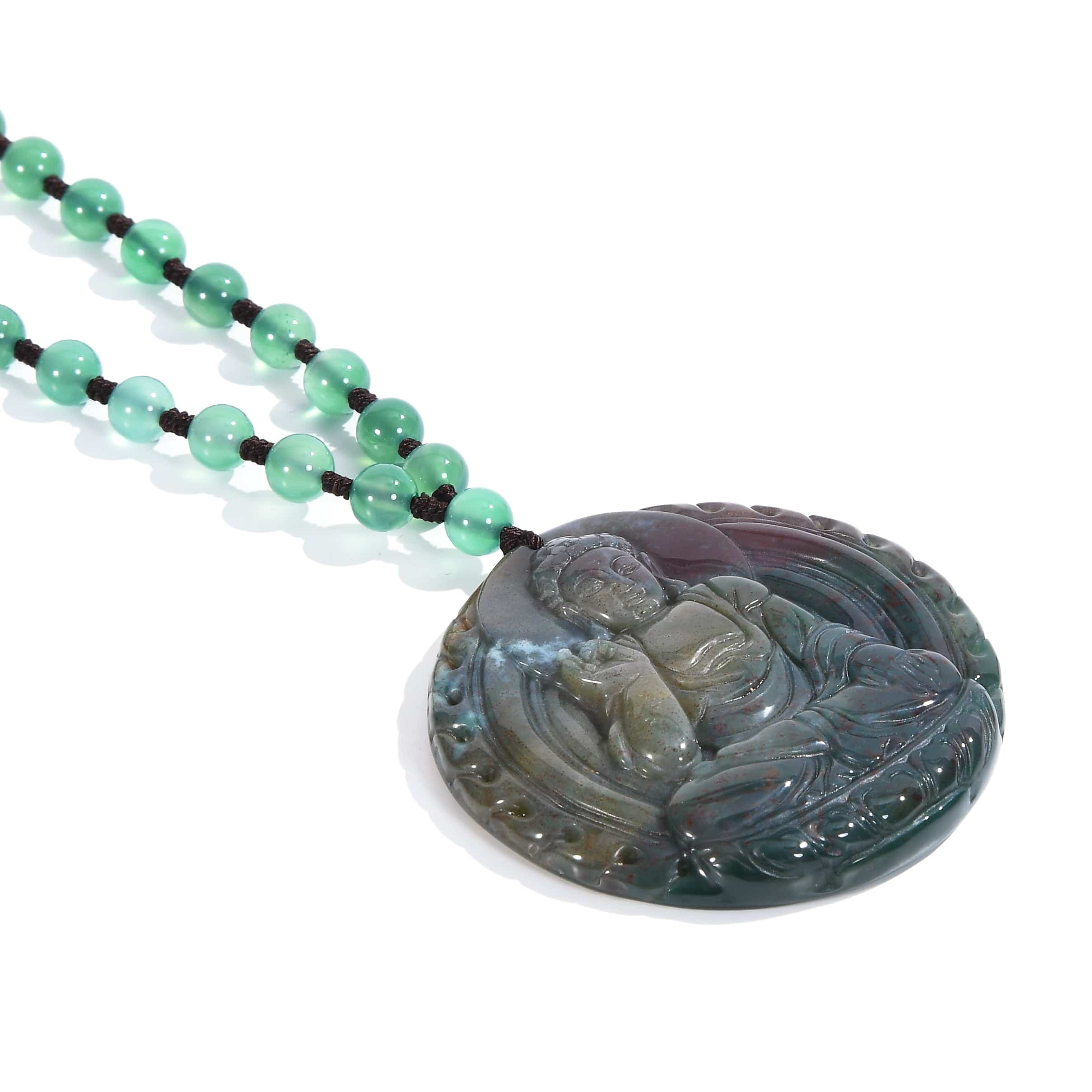 KALIFANO Gemstone Necklaces Indian Agate Budha Amulet Gemstone Necklace - 24" WHITE-BUD-IAG