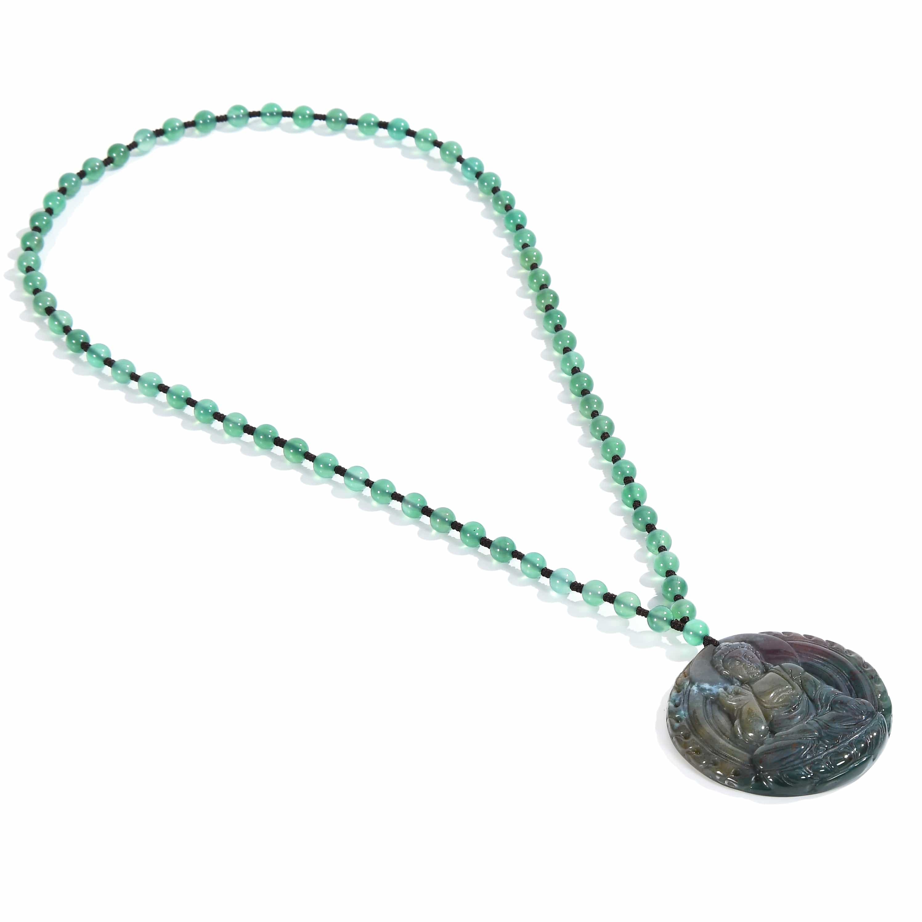 KALIFANO Gemstone Necklaces Indian Agate Budha Amulet Gemstone Necklace - 24" WHITE-BUD-IAG