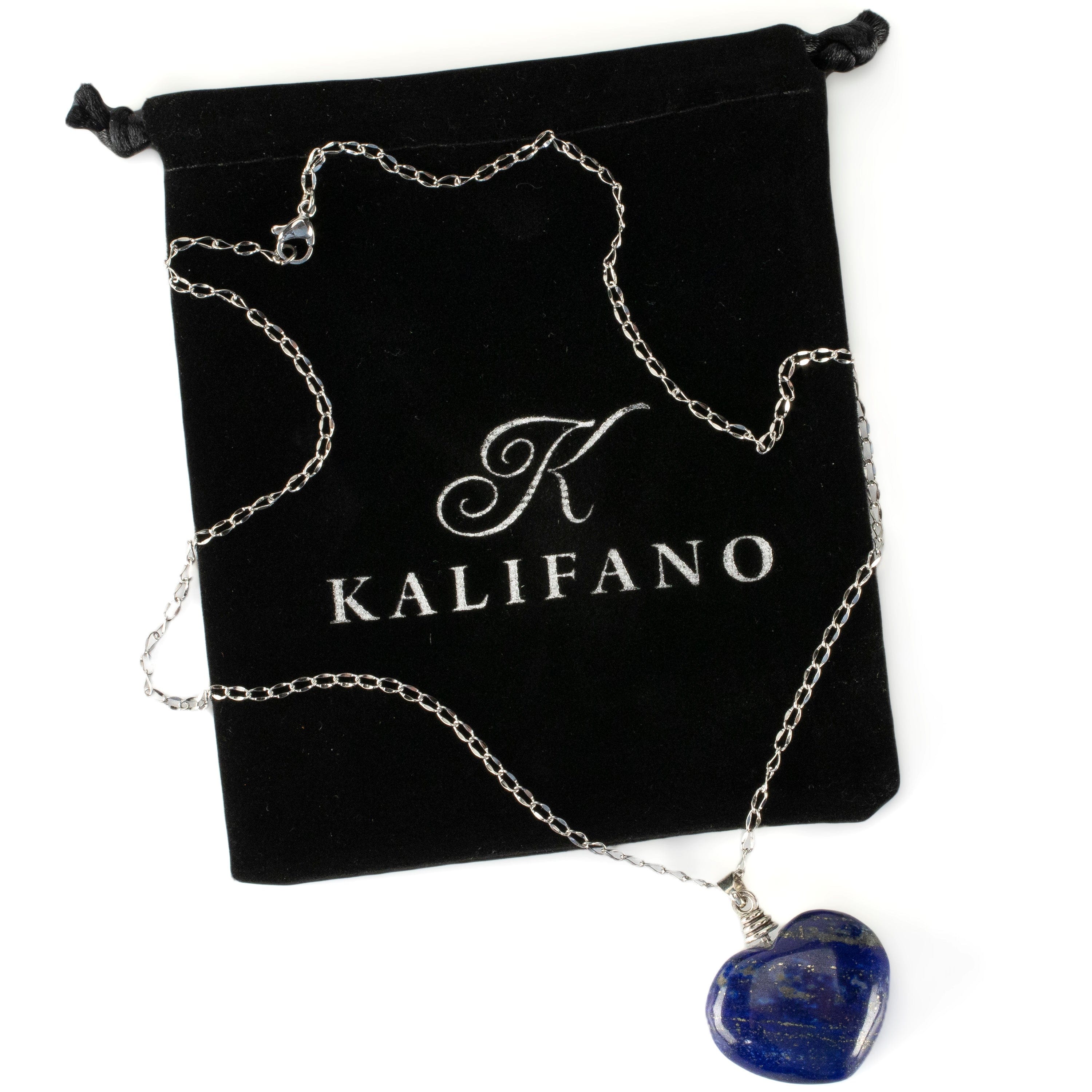 Kalifano Gemstone Necklaces Natural Lapis Heart Pendant on Chain LPN120