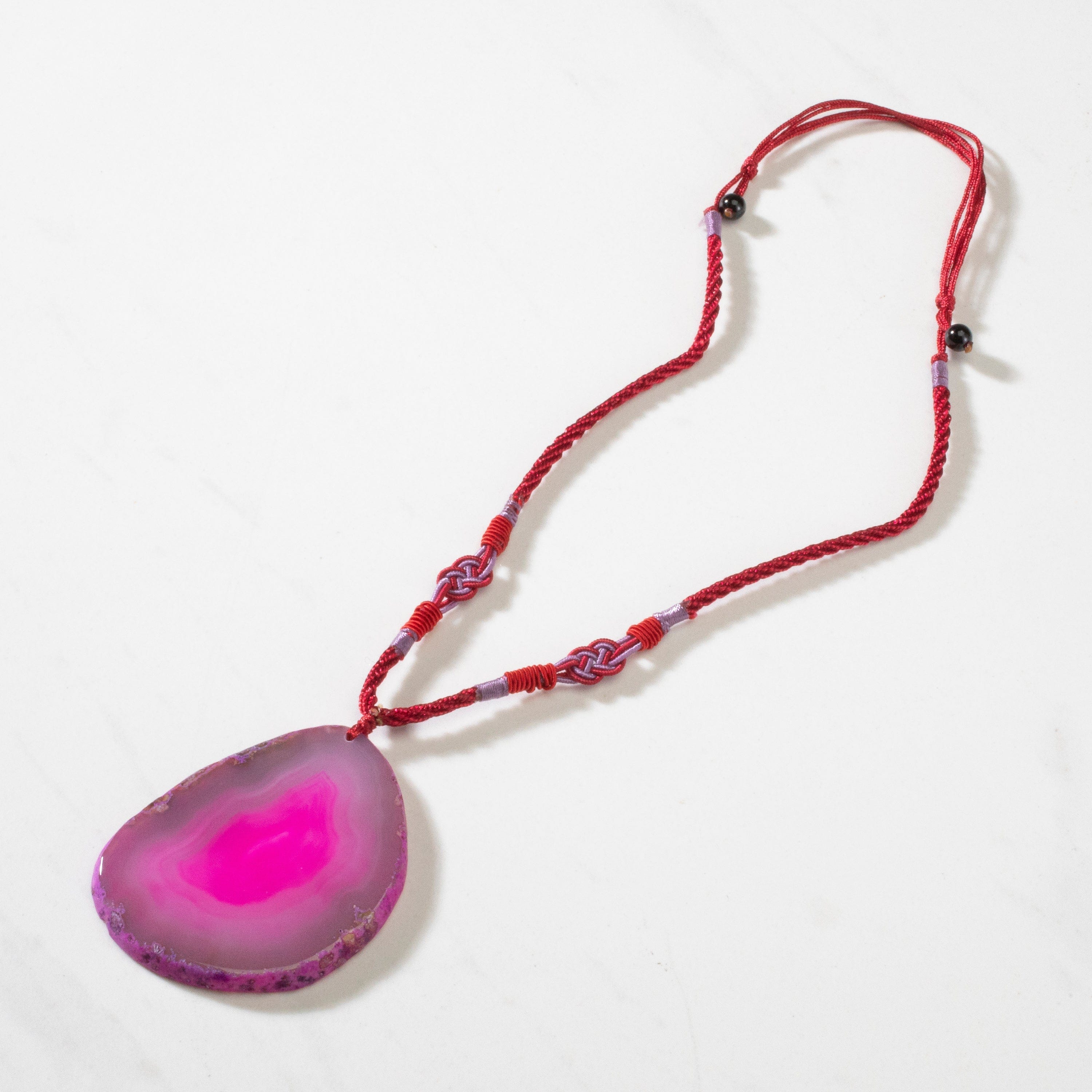 KALIFANO Gemstone Necklaces Pink Agate Geode Slice Necklace BLUE-BAS-PK