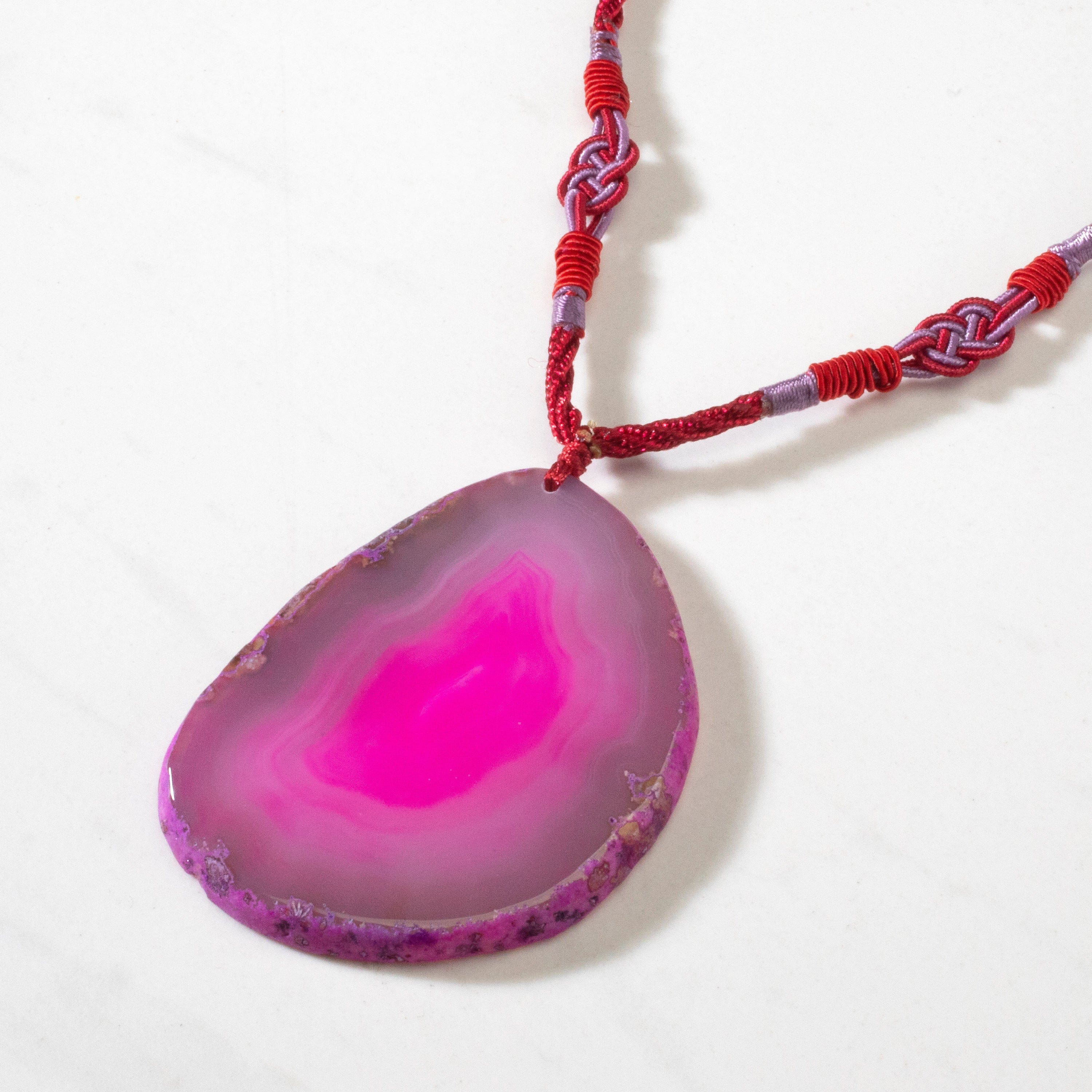 KALIFANO Gemstone Necklaces Pink Agate Geode Slice Necklace BLUE-BAS-PK