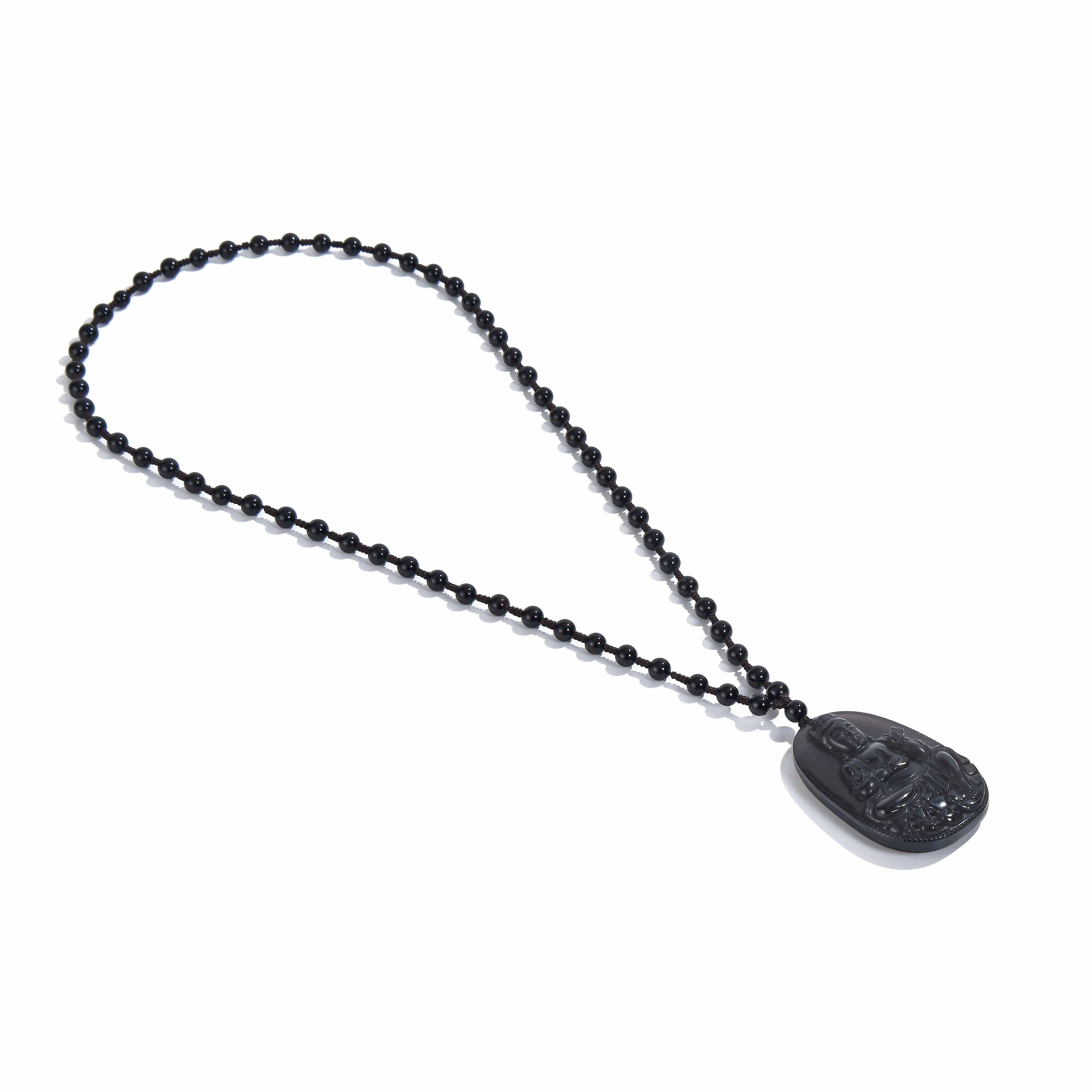 KALIFANO Gemstone Necklaces Smoky Quartz Budha Amulet Gemstone Necklace - 24" WHITE-BUD-OB