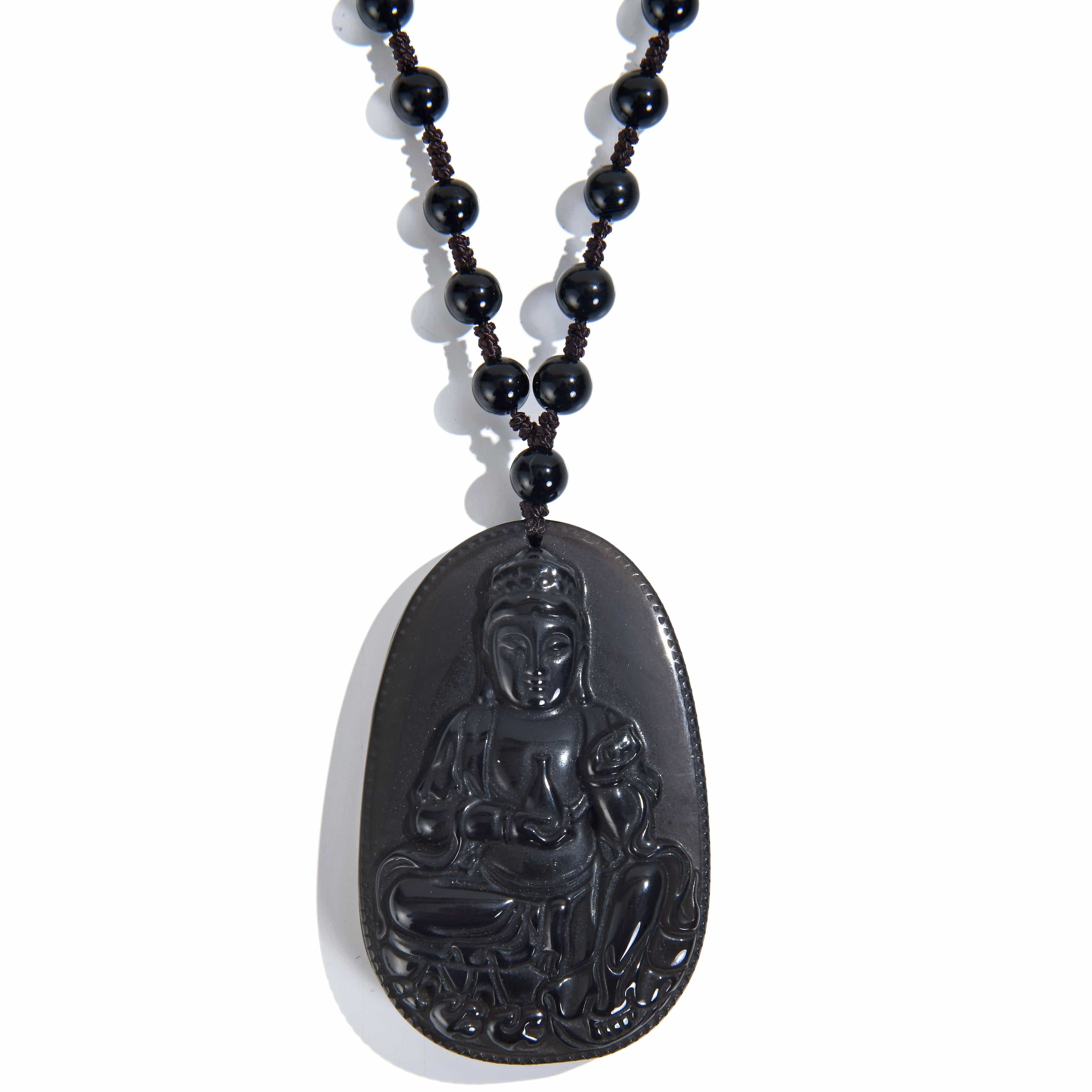 KALIFANO Gemstone Necklaces Smoky Quartz Budha Amulet Gemstone Necklace - 24" WHITE-BUD-OB