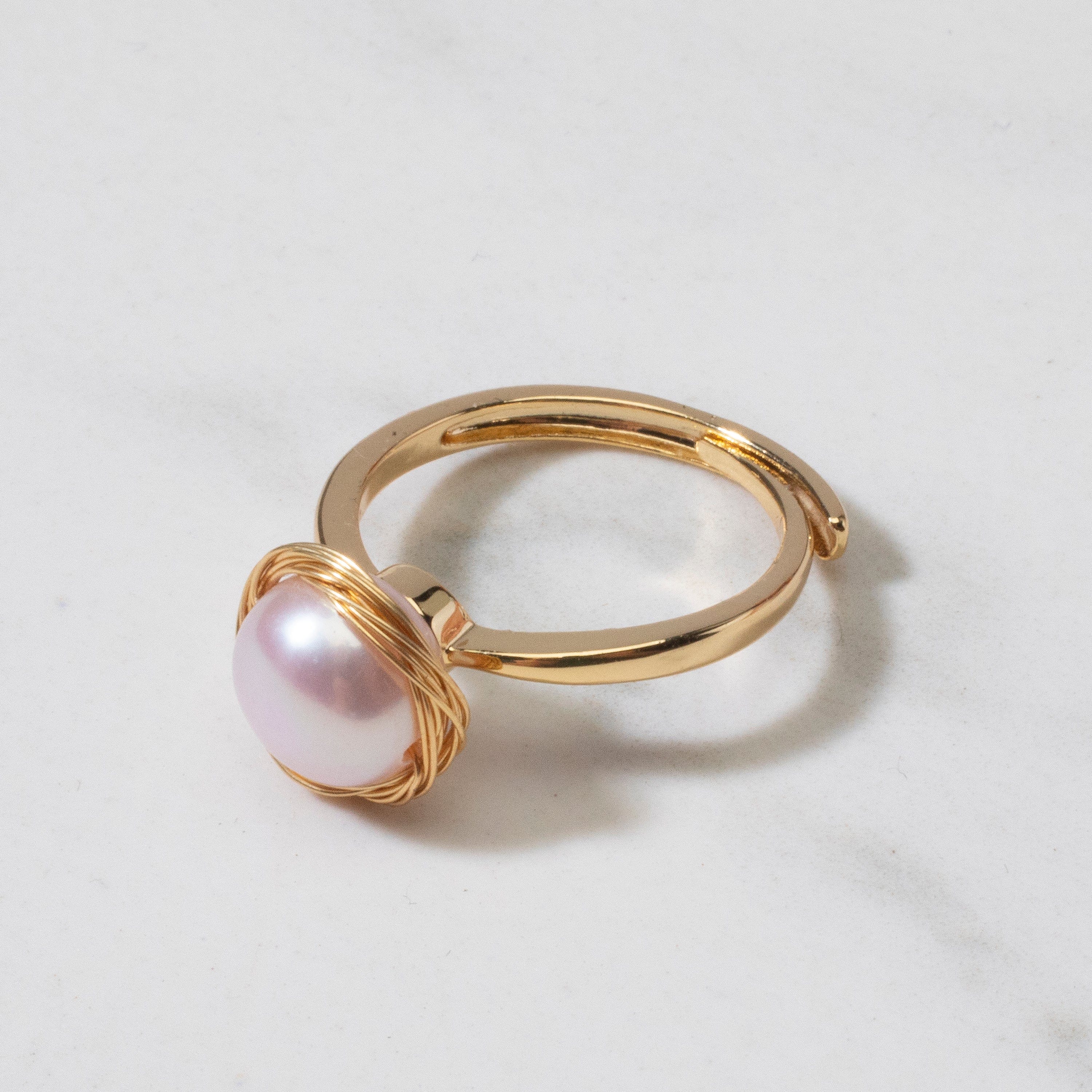 KALIFANO Gemstone Rings Fresh Water Pearl and Braided Brass Adjustable Ring - Lilac BPR-L