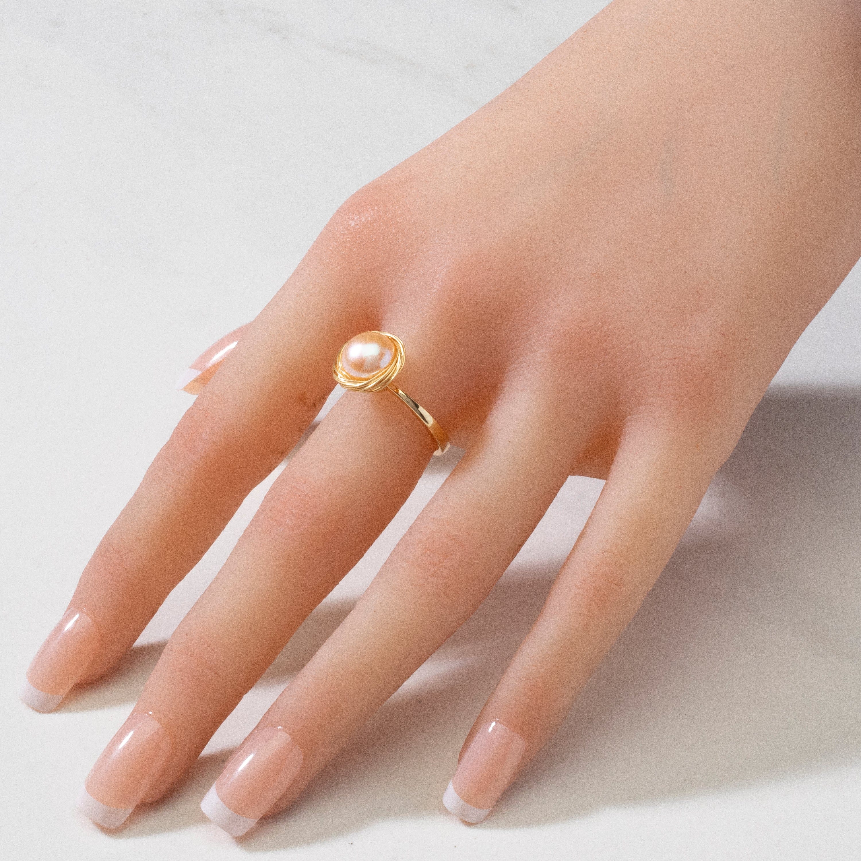 KALIFANO Gemstone Rings Fresh Water Pearl and Braided Brass Adjustable Ring - Pink BPR-P