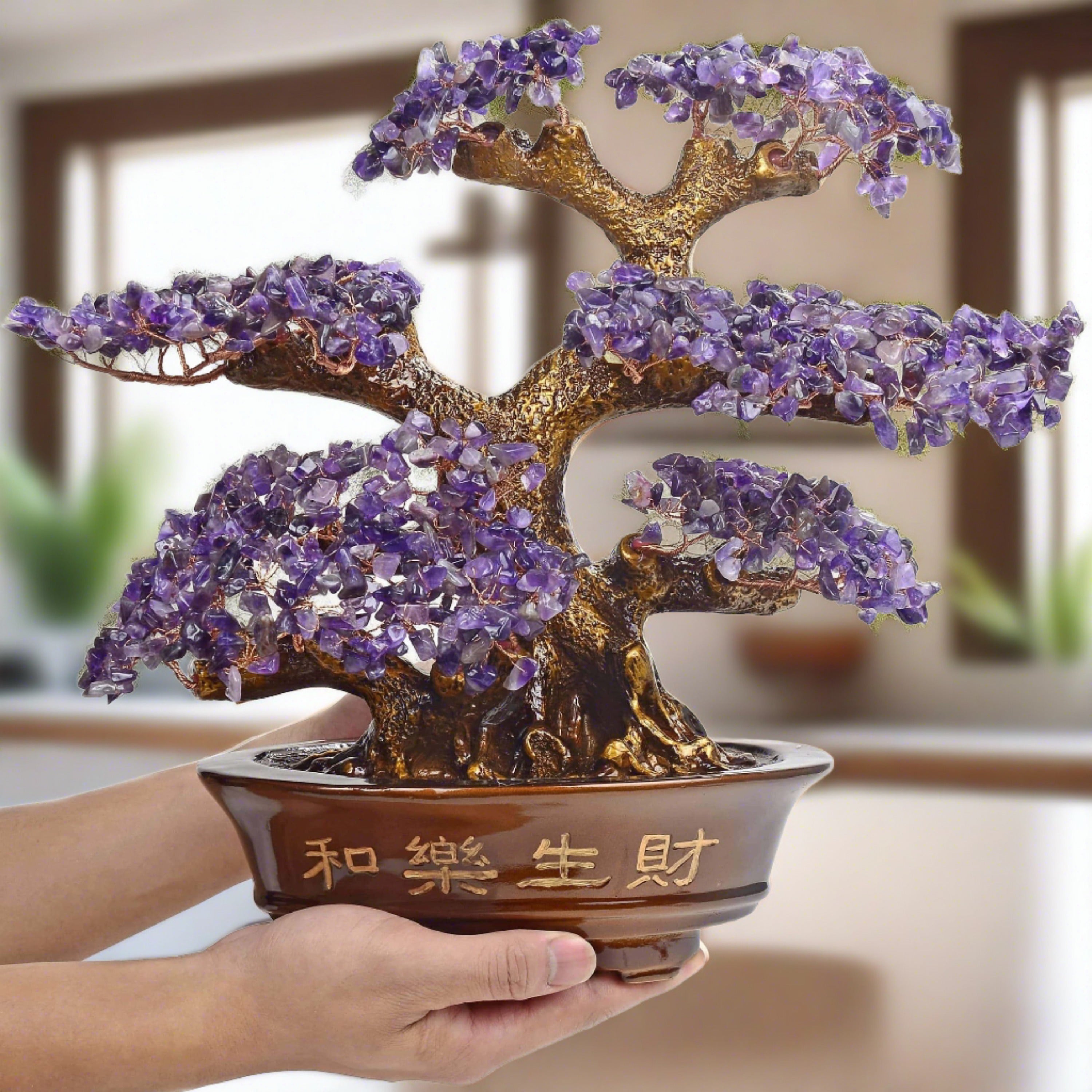 Kalifano Gemstone Trees Amethyst Bonsai Tree of Life with 1,251 Natural Gemstones K9151-AM