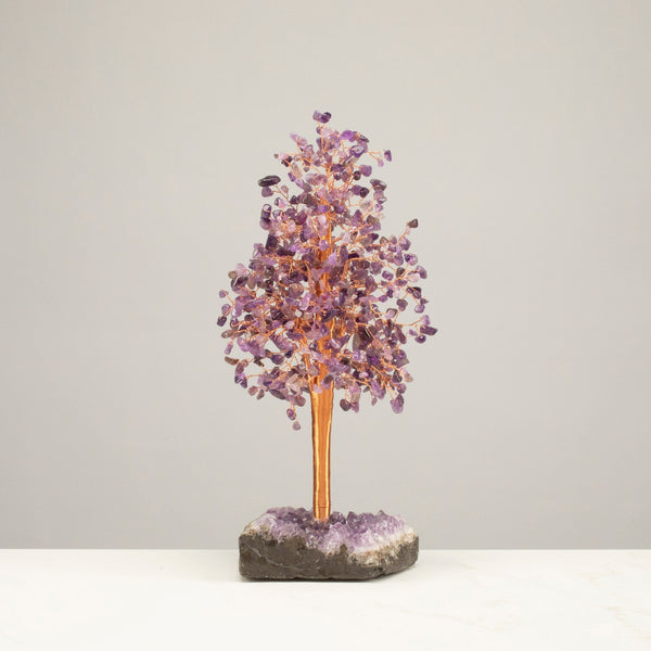 Amethyst Tree of Life on Amethyst Geode Base with 728 Natural Gemstone