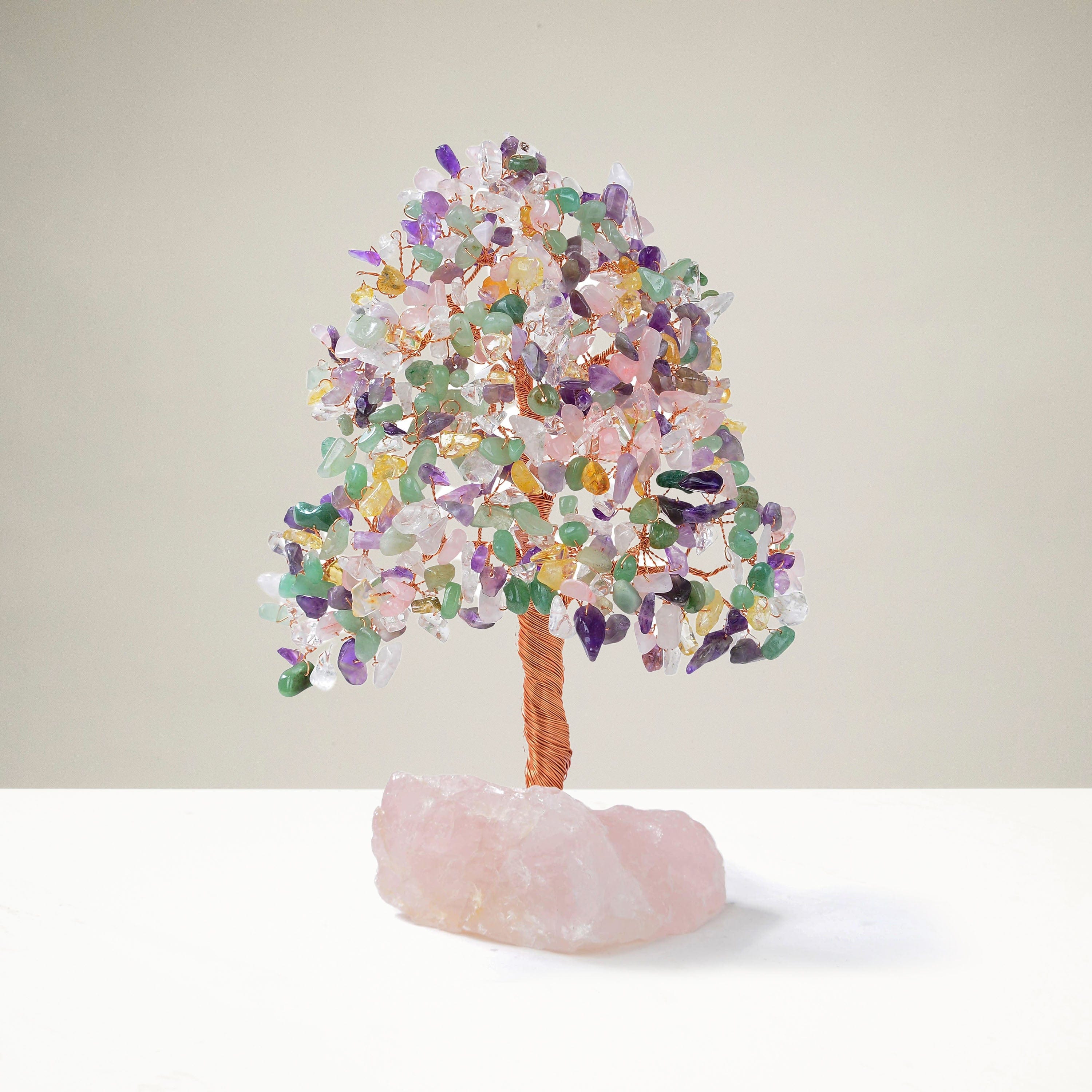 Kalifano Gemstone Trees Bonsai Tree of Life on Rose Quartz Base with 414 Crystals K965R-MT