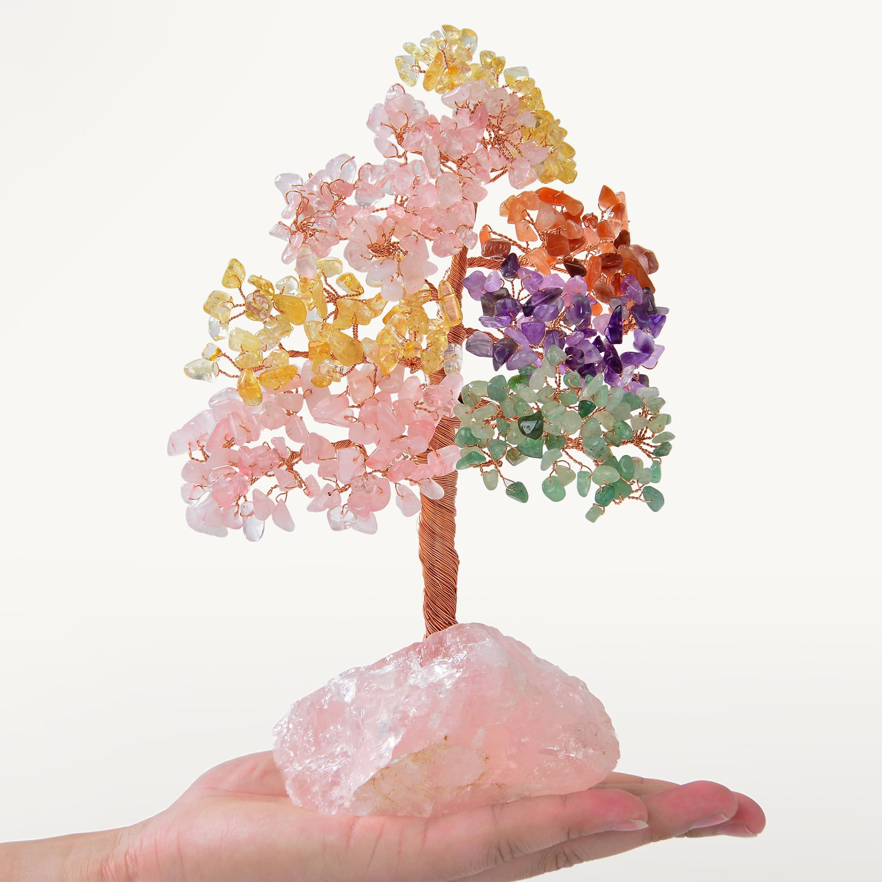 Kalifano Gemstone Trees Bonsai Tree of Life on Rose Quartz Base with 414 Crystals K965R-MT2