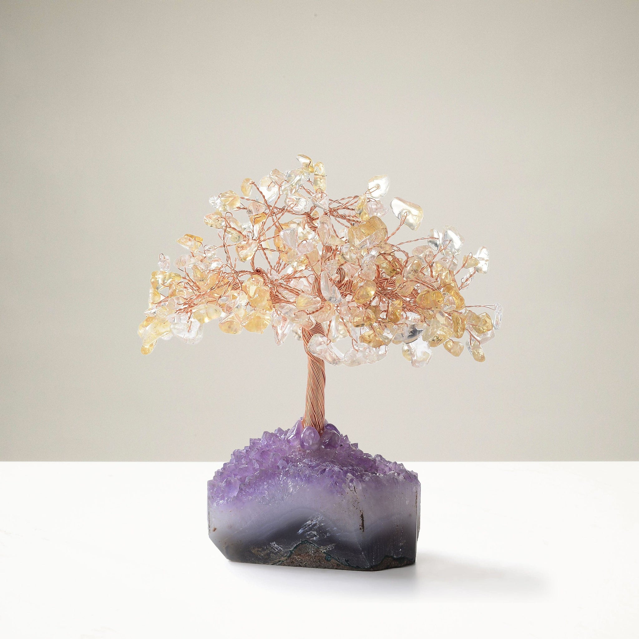 KALIFANO | Citrine Bonsai Gemstone Tree of Life with Raw Geode Base