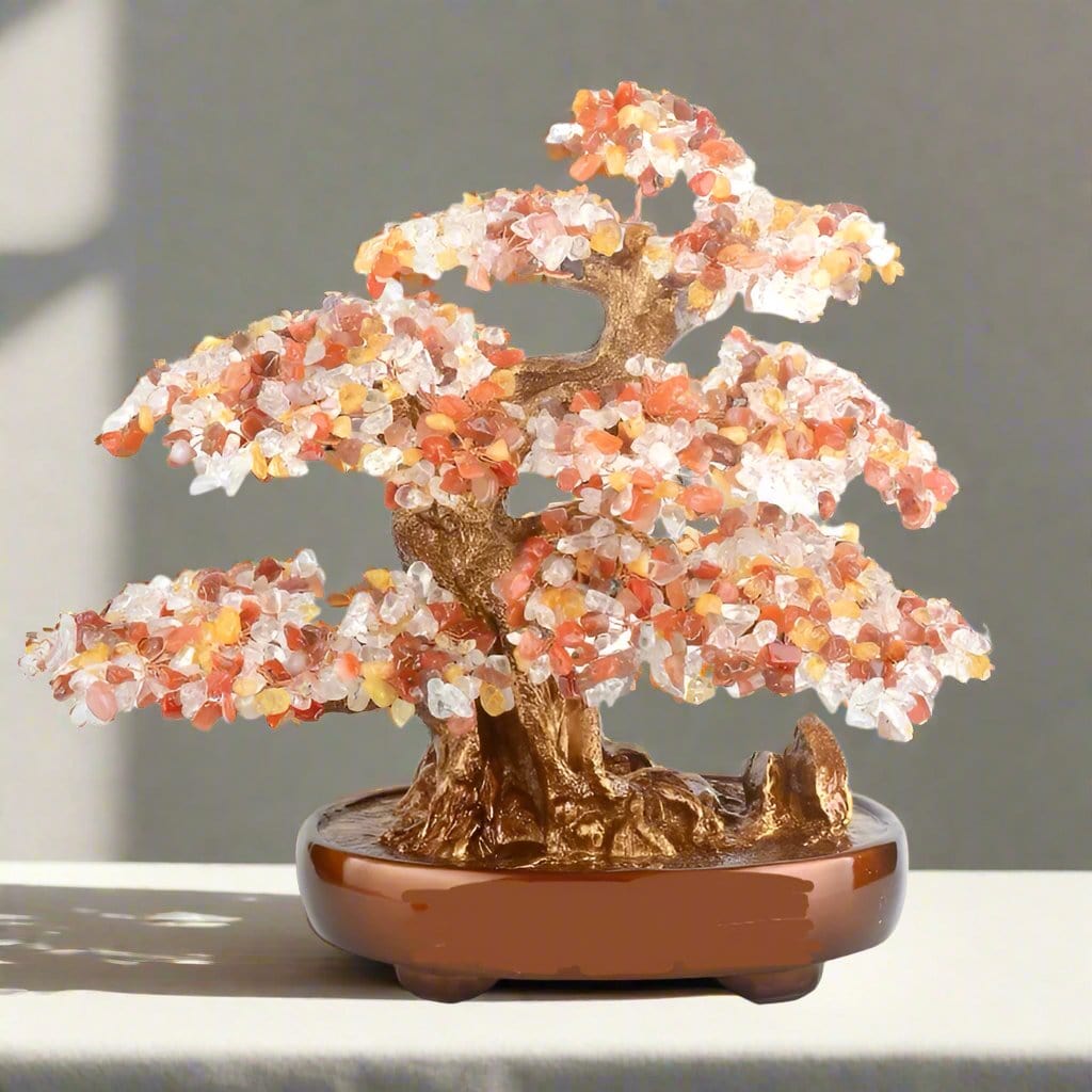 Kalifano Gemstone Trees Citrine, Quartz, & Carnelian Bonsai Tree of Life with 1,251 Natural Gemstones K9150N-CCQ