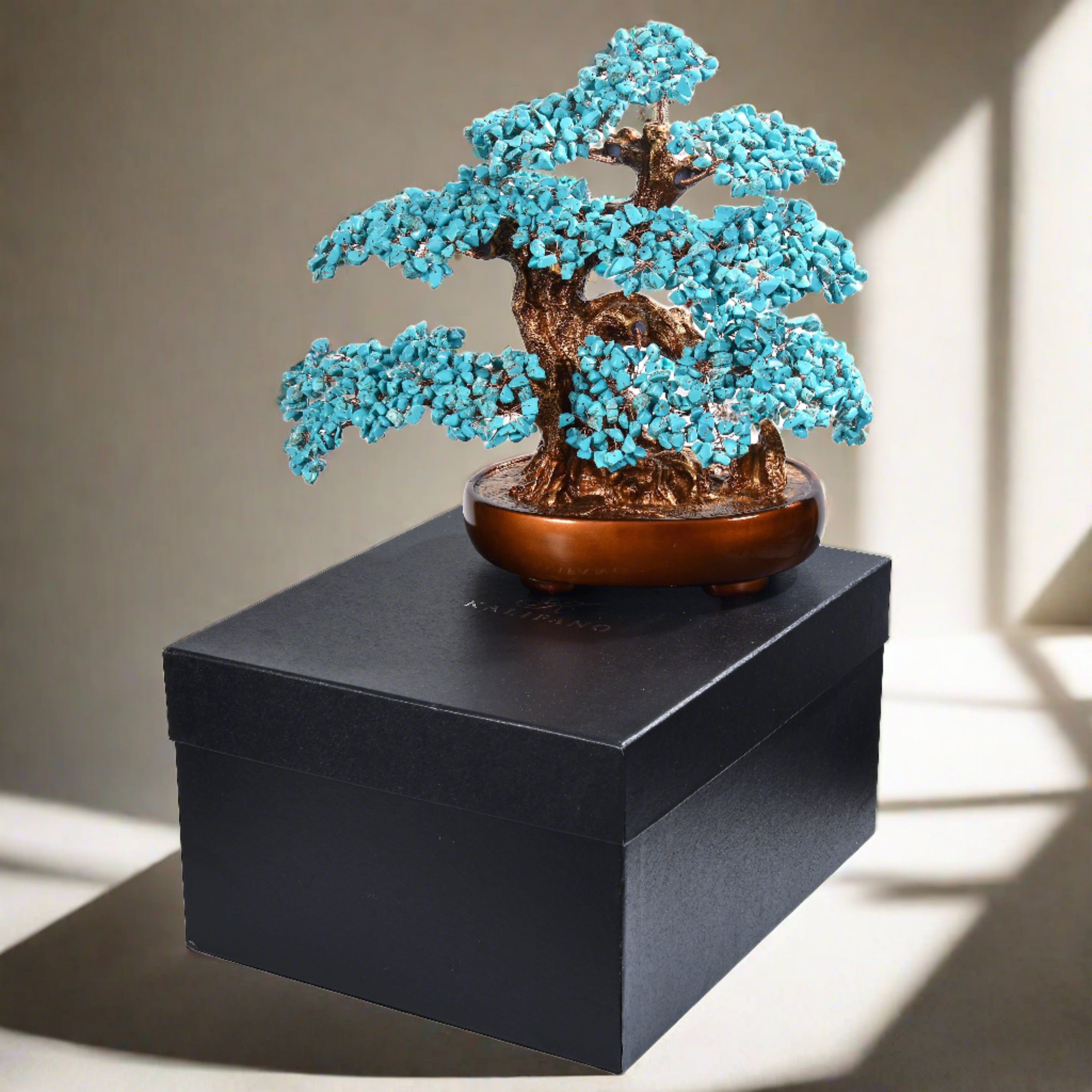 Kalifano Gemstone Trees Howlite Turquoise Bonsai Tree of Life with 1,251 Natural Gemstones K9150N-TQ