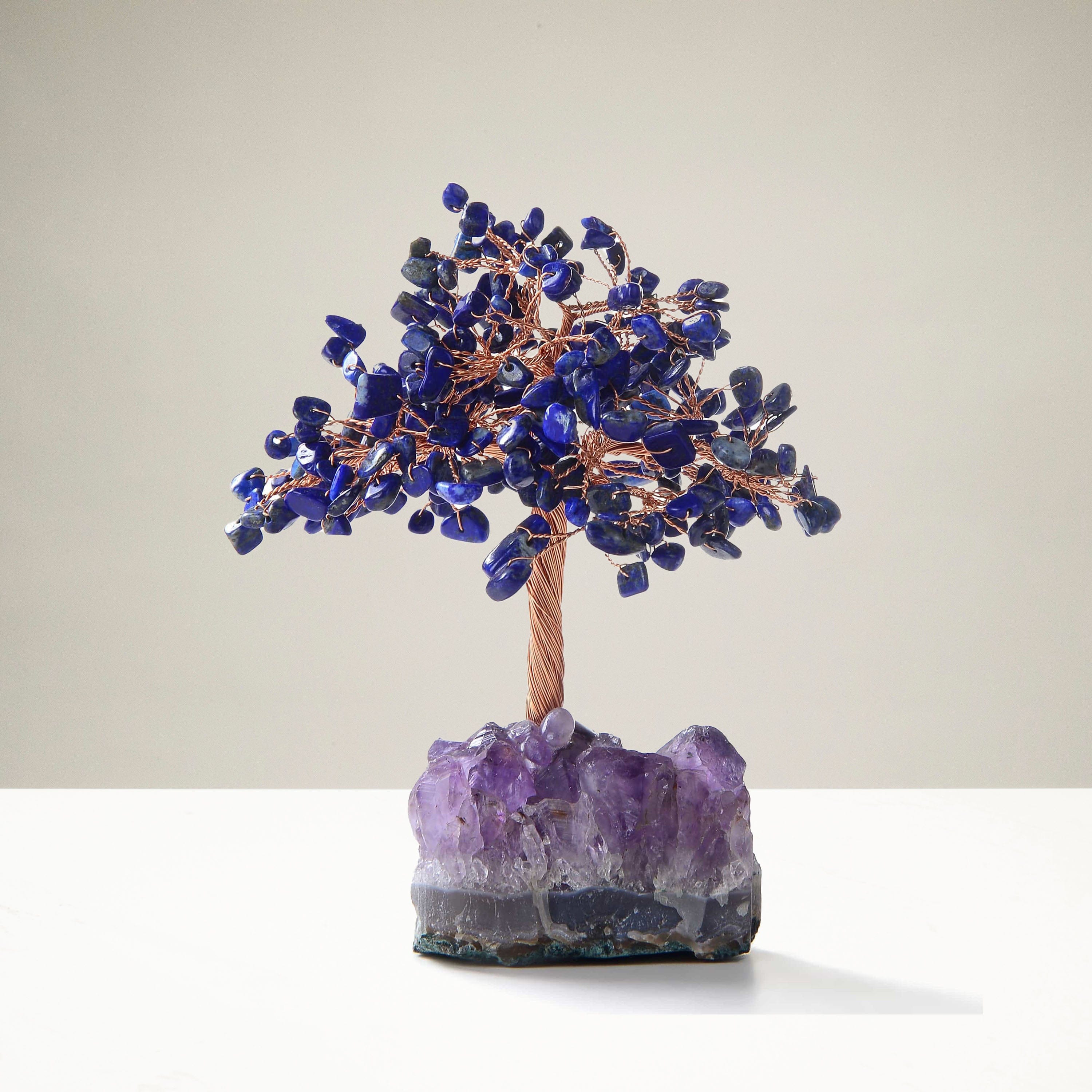 Kalifano Gemstone Trees Lapis Lazuli Natural Gemstone Tree of Life with Amethyst Geode Base K946-LP