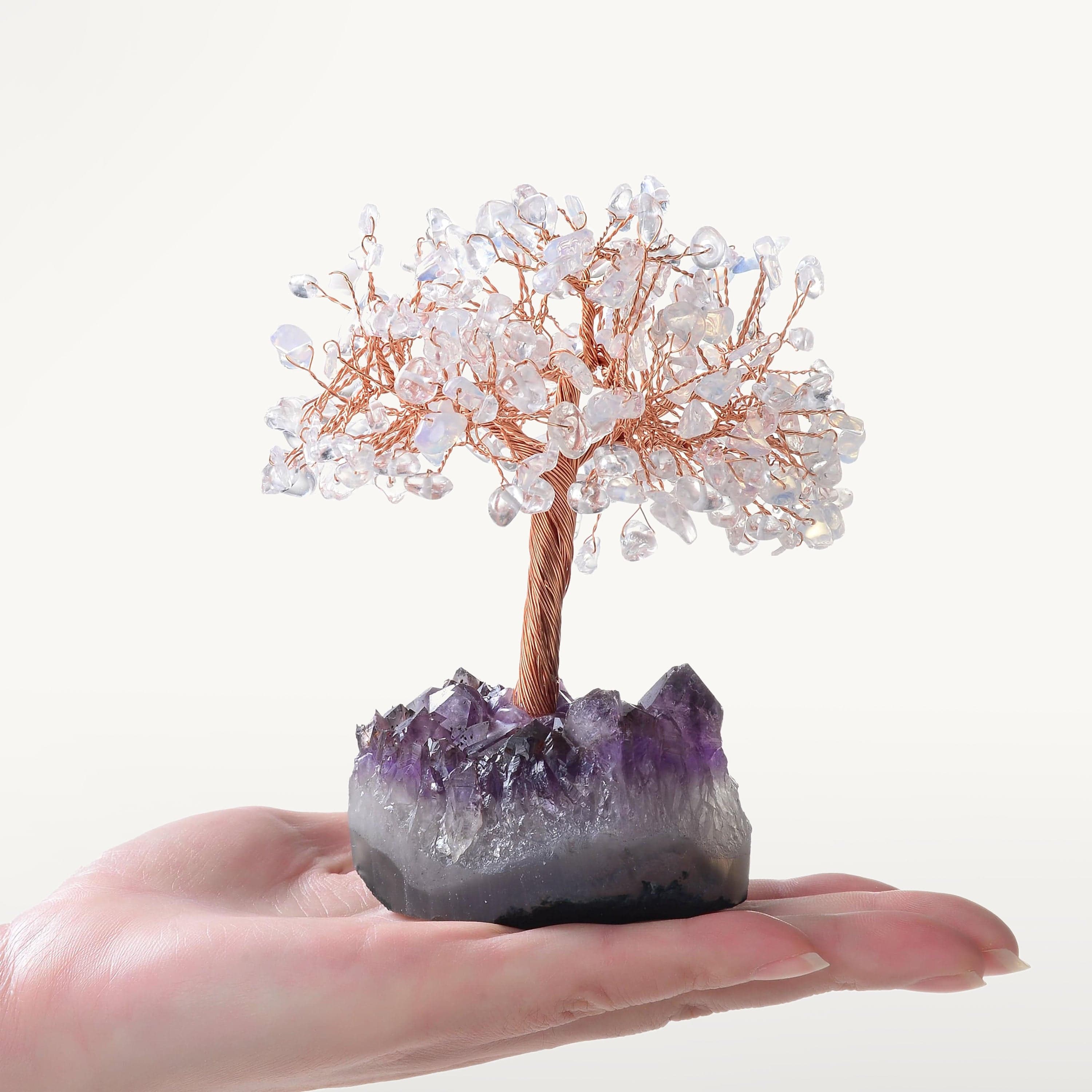 Kalifano Gemstone Trees Opalite Moonstone Natural Gemstone Tree of Life with Amethyst Geode Base K946-MS