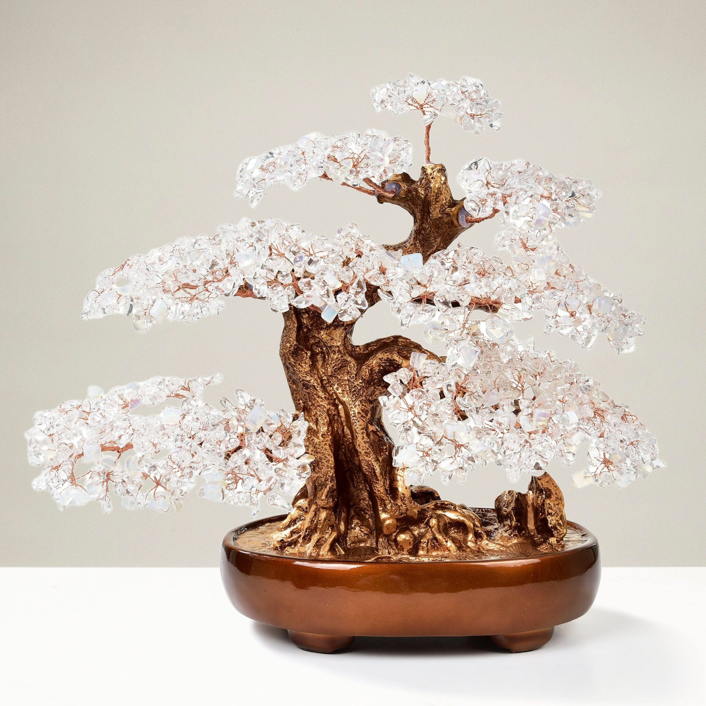 Kalifano Gemstone Trees Opalite Moonstone & Quartz Bonsai Tree of Life with 1,251 Natural Gemstones K9150N-MS