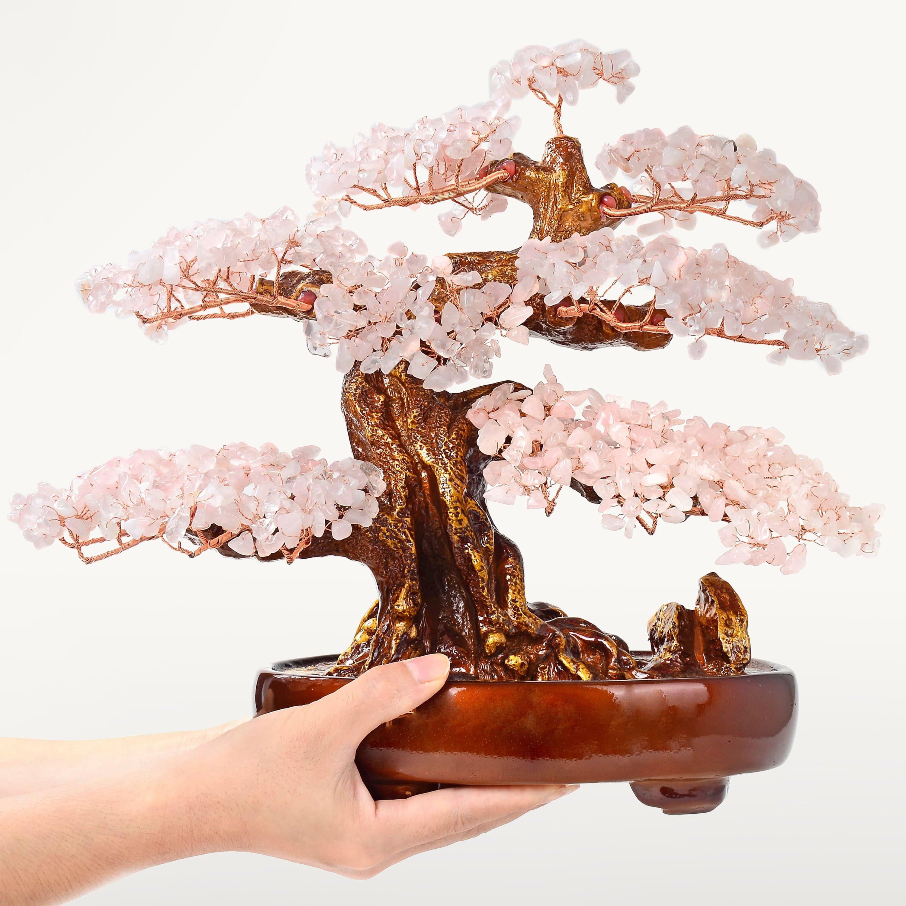 Kalifano Gemstone Trees Rose Quartz Bonsai Tree of Life with 1,251 Natural Gemstones K9150N-RQ