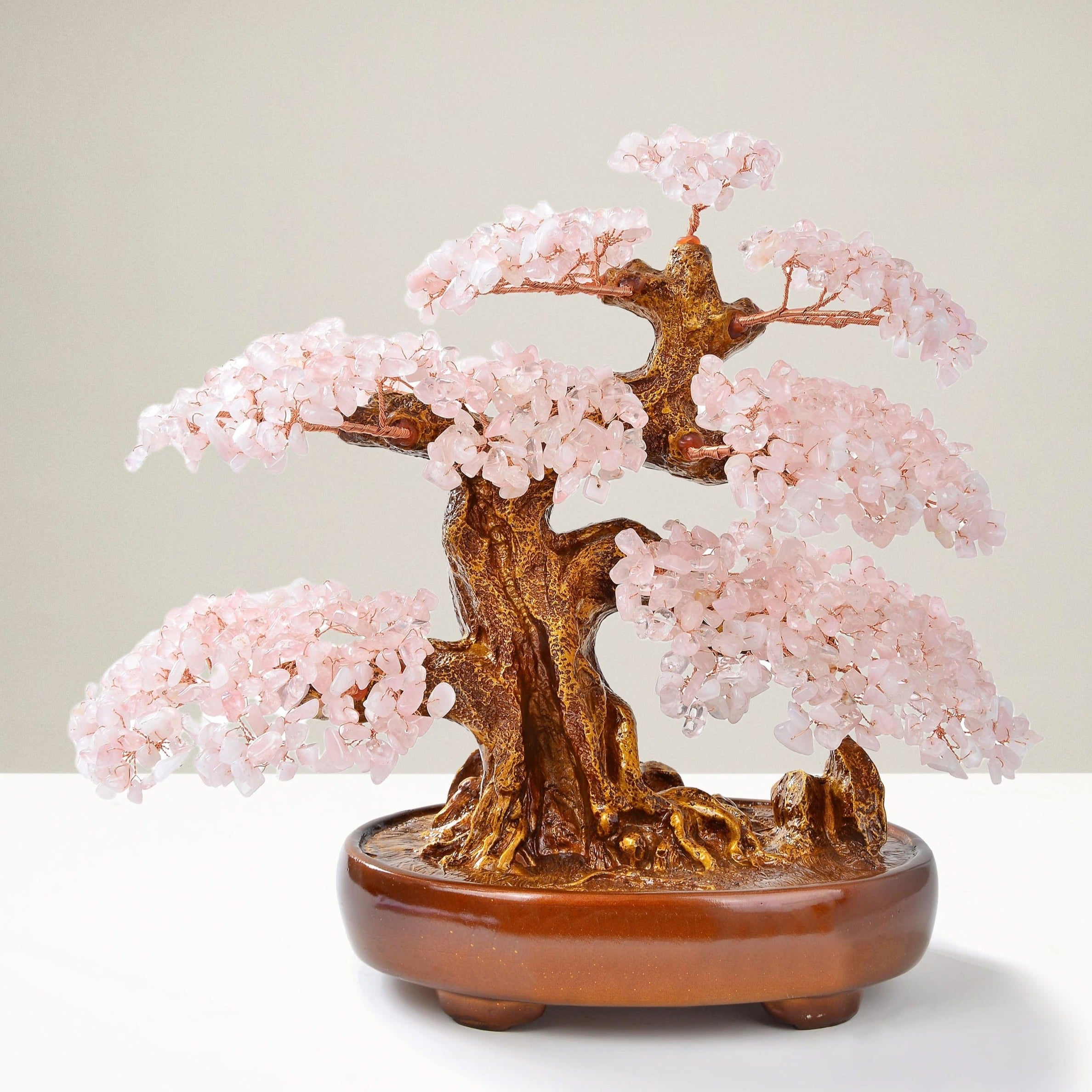 Kalifano Gemstone Trees Rose Quartz Bonsai Tree of Life with 1,251 Natural Gemstones K9150N-RQ
