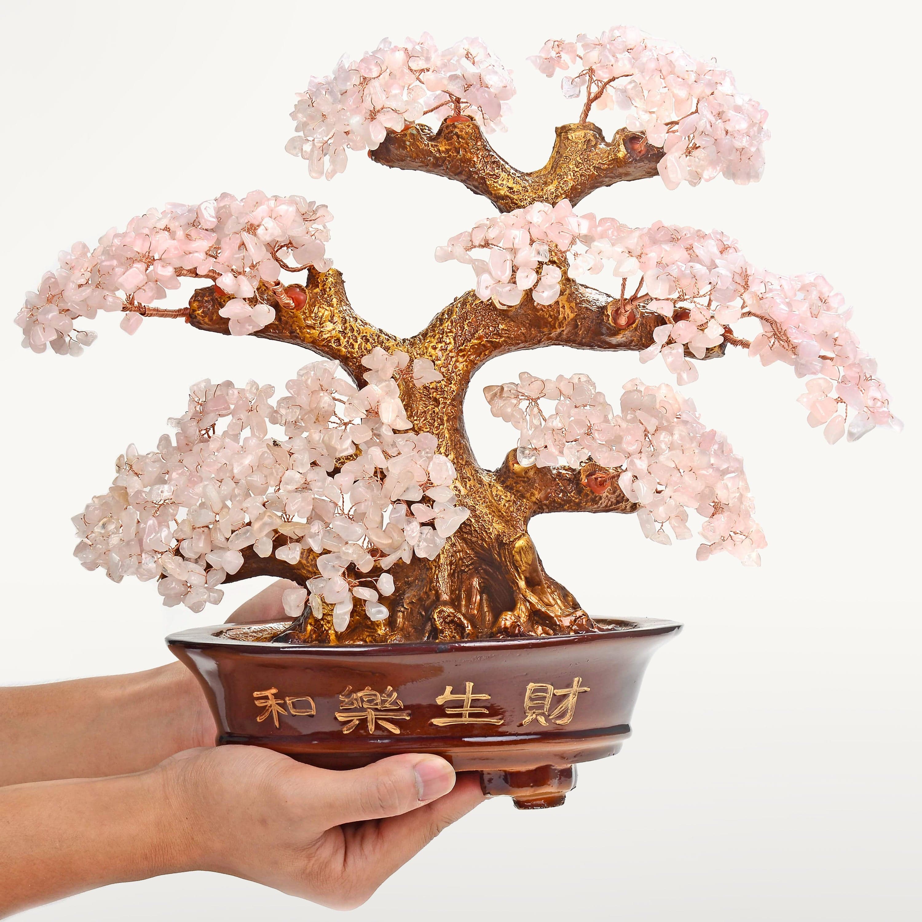 Kalifano Gemstone Trees Rose Quartz Bonsai Tree of Life with 1,251 Natural Gemstones K9151-RQ