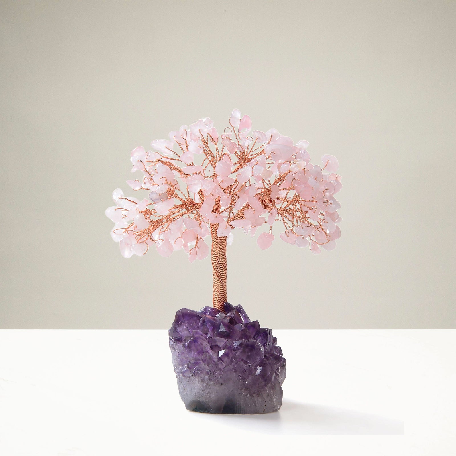 Kalifano Gemstone Trees Rose Quartz Natural Gemstone Tree of Life with Amethyst Geode Base K946-RQ