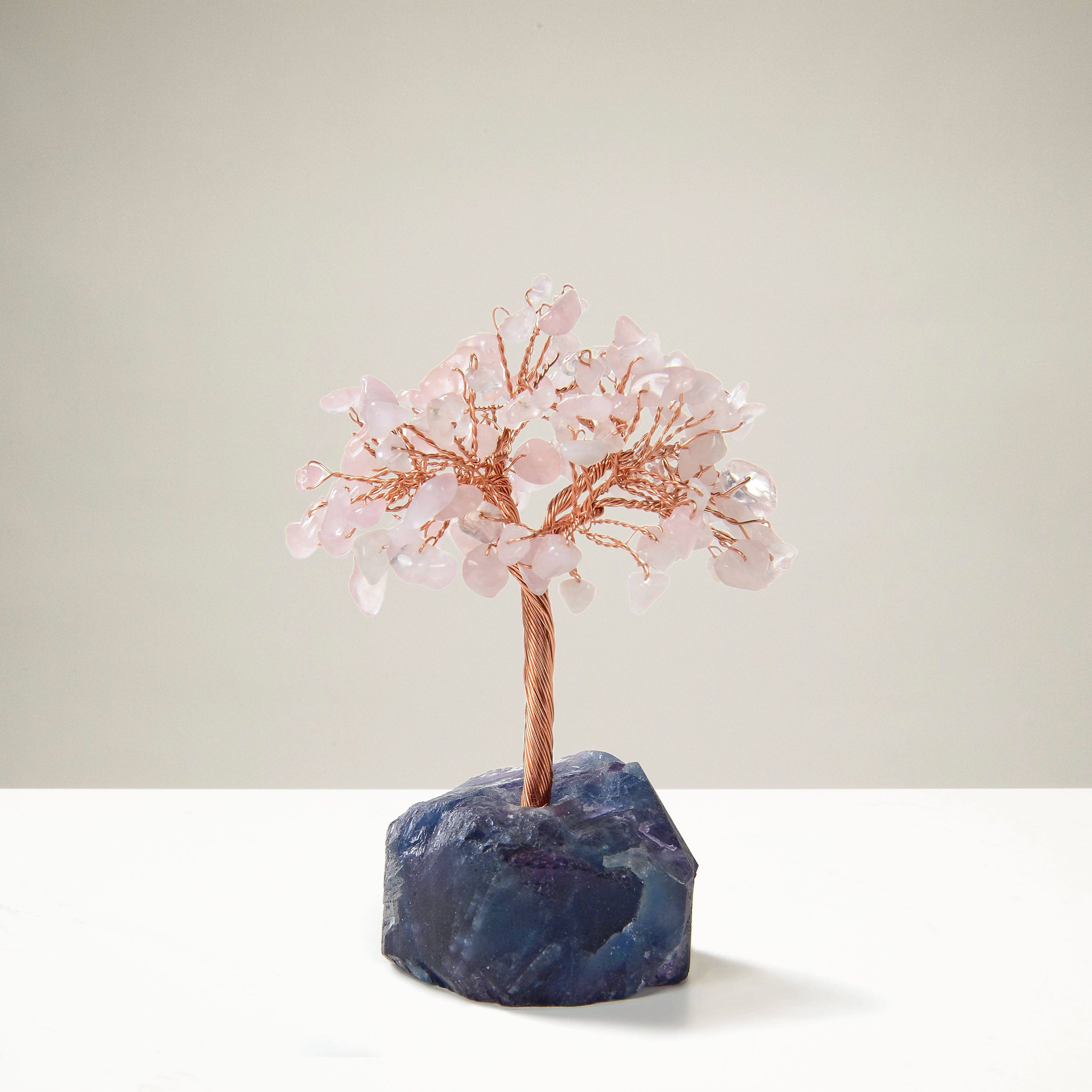 Kalifano Gemstone Trees Rose Quartz Natural Gemstone Tree of Life with Fluorite Base K913F-RQ