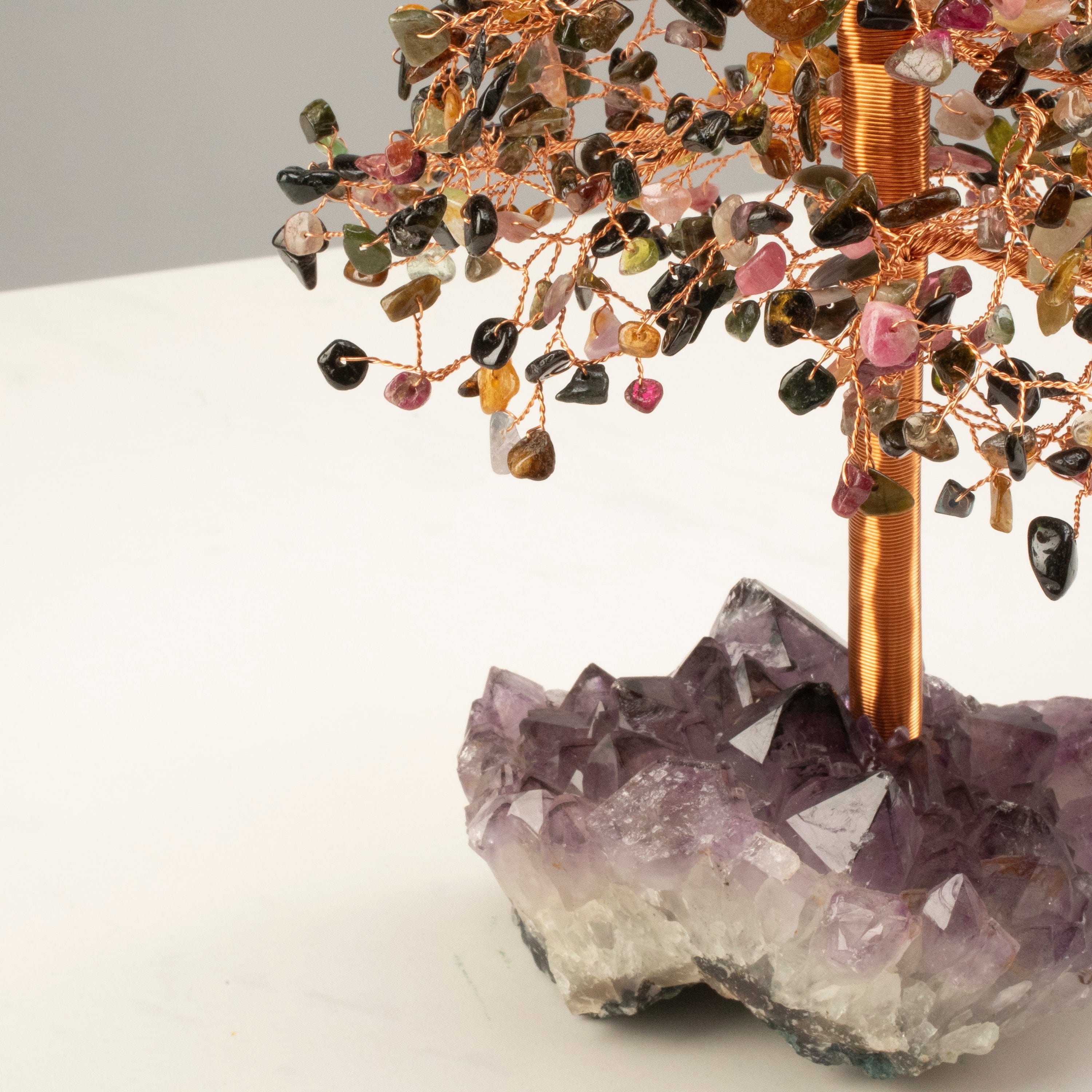 Kalifano Gemstone Trees Tourmaline Tree of Life on Amethyst Geode Base with 728 Natural Gemstones K9365AG-TR