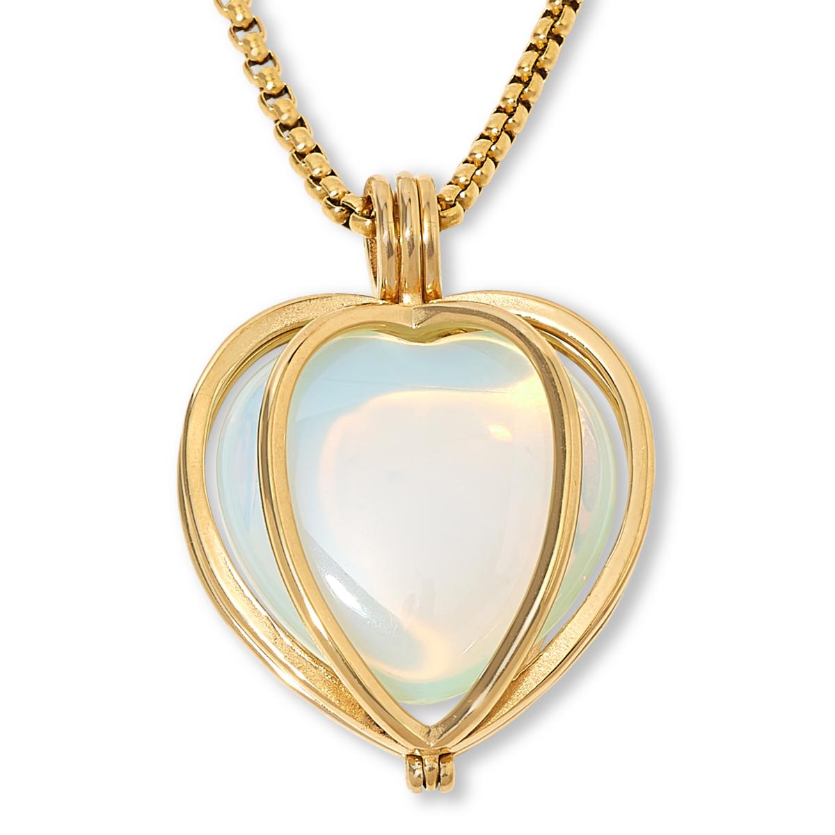 Gold Tone Stainless Steel Convertible Heart Locket with Chakra Gemstones | Adjustable Bolo Chain | 30"