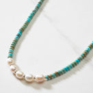 4mm Faceted King Howlite Turquoise Bead Necklace with 5 Pearls with 925 Silver Clasp