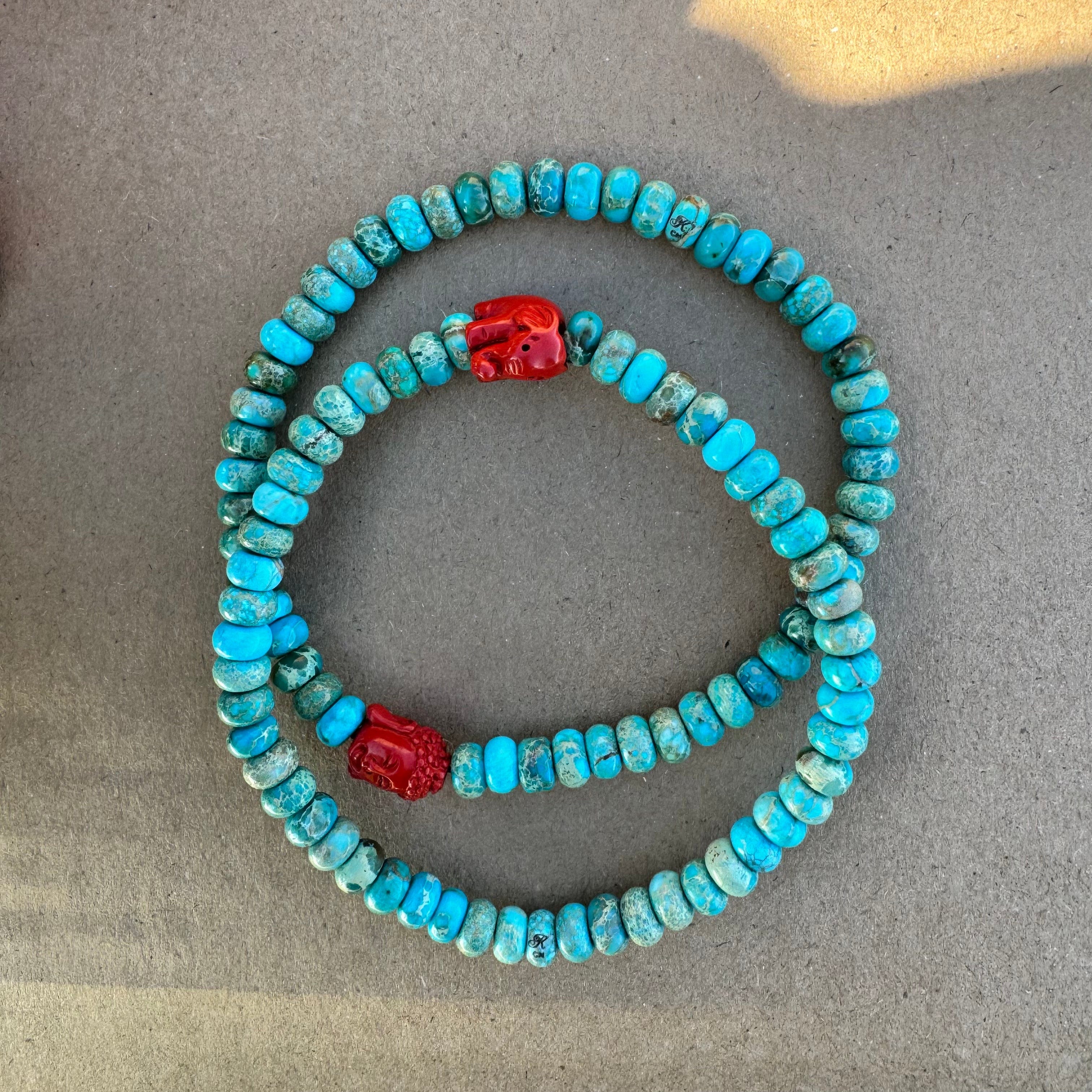 KALIFANO Jewelry King Turquoise & Cinnabar Bracelet 2 Piece Set