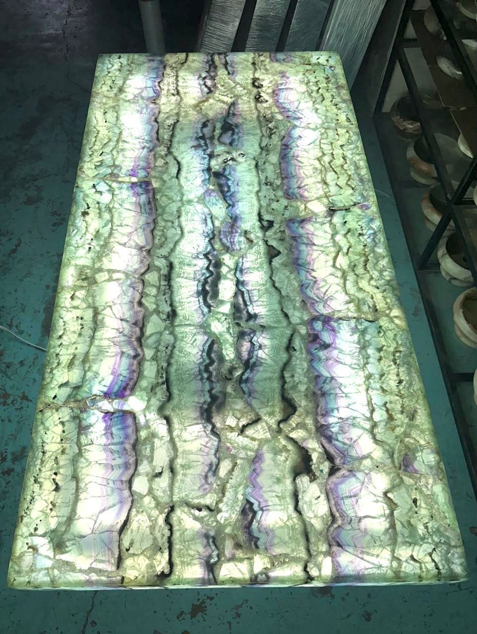 KALIFANO Light Towers Natural Fluorite Table - 5 ft x 2.5 ft | Hand-Crafted with LED Lighting LT150000.001
