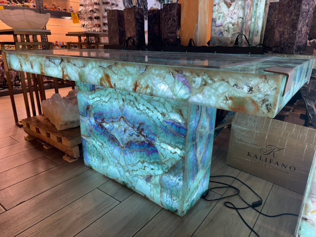 KALIFANO Light Towers Natural Fluorite Table - 5 ft x 2.5 ft | Hand-Crafted with LED Lighting LT150000.001